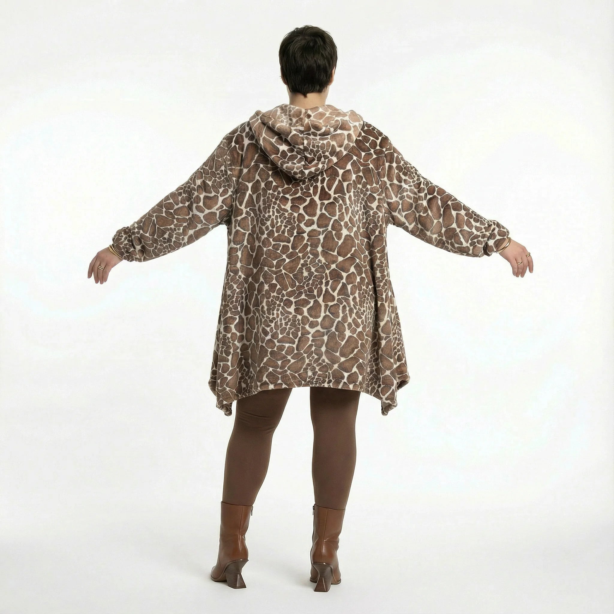  A-Form Jacke von AKH Fashion aus Polyester, 1528.02030, Braun/Ecru, Leopard, Ausgefallen