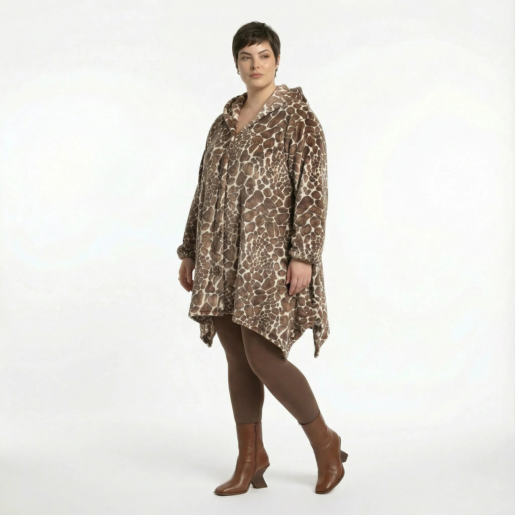  A-Form Jacke von AKH Fashion aus Polyester, 1528.02030, Braun/Ecru, Leopard, Ausgefallen