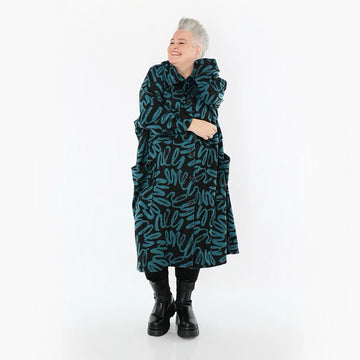  AKH Fashion Mantel in Glocken-Form, aus Materialmix, 1529.07041, Schwarz/Petrol, Kringel