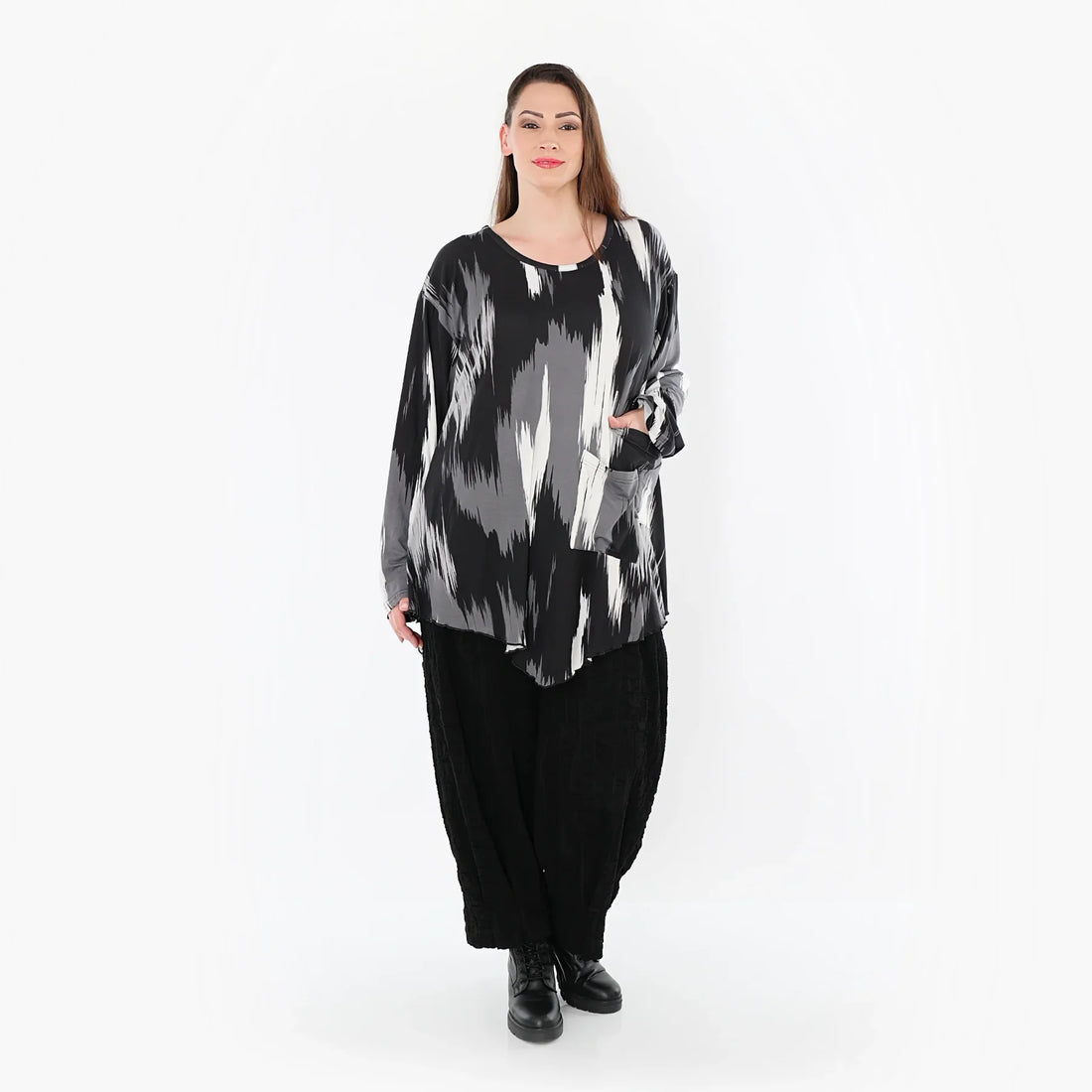 A-Form Bigshirt von AKH Fashion aus Viskose, 1530.07138, Schwarz/Grau/Weiß, Pinselstrich