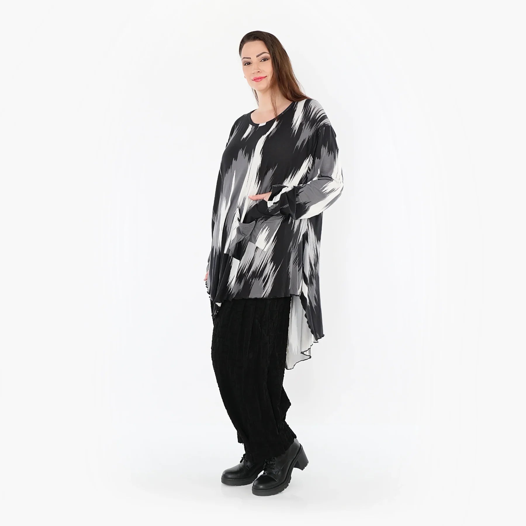  A-Form Bigshirt von AKH Fashion aus Viskose, 1530.07138, Schwarz/Grau/Weiß, Pinselstrich