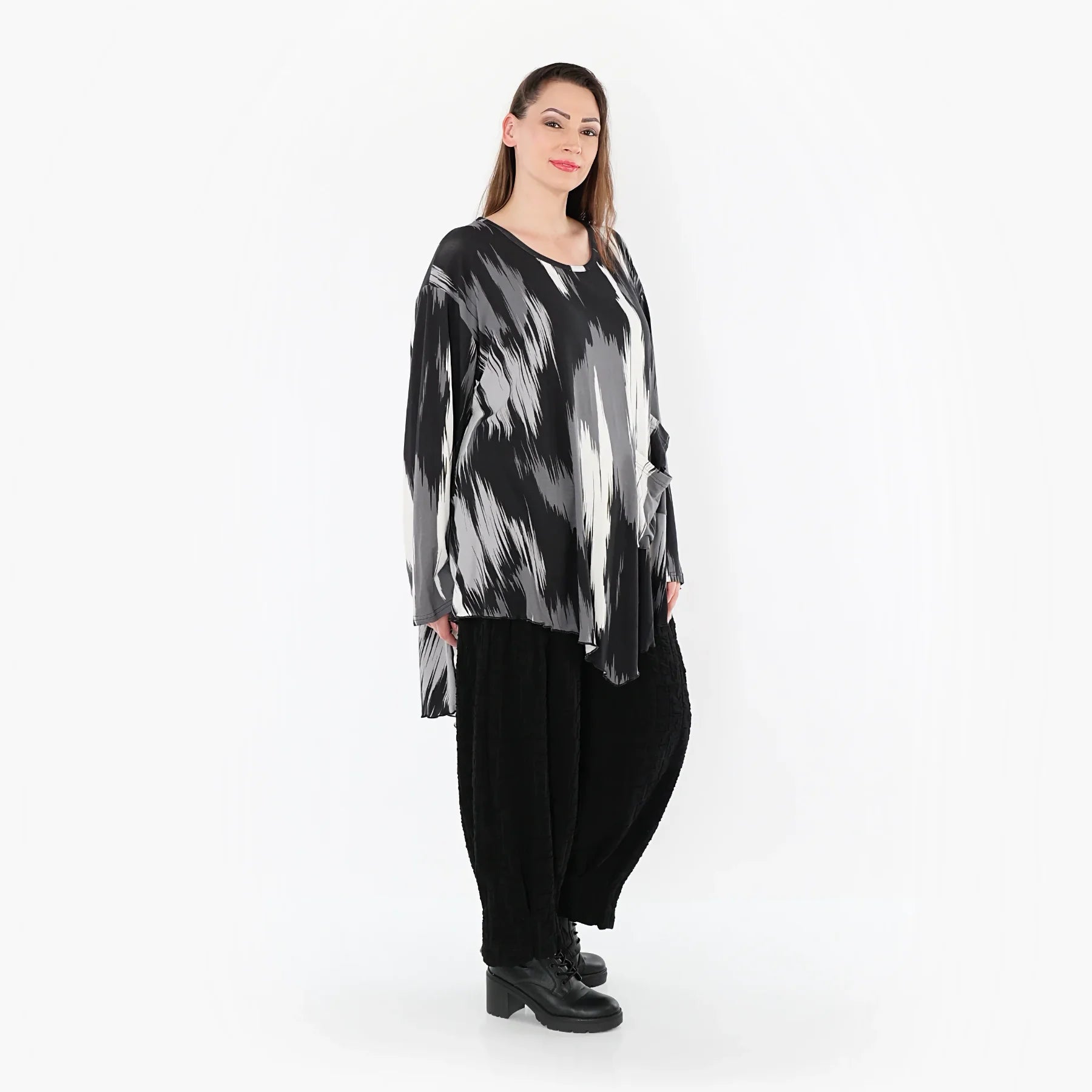  A-Form Bigshirt von AKH Fashion aus Viskose, 1530.07138, Schwarz/Grau/Weiß, Pinselstrich