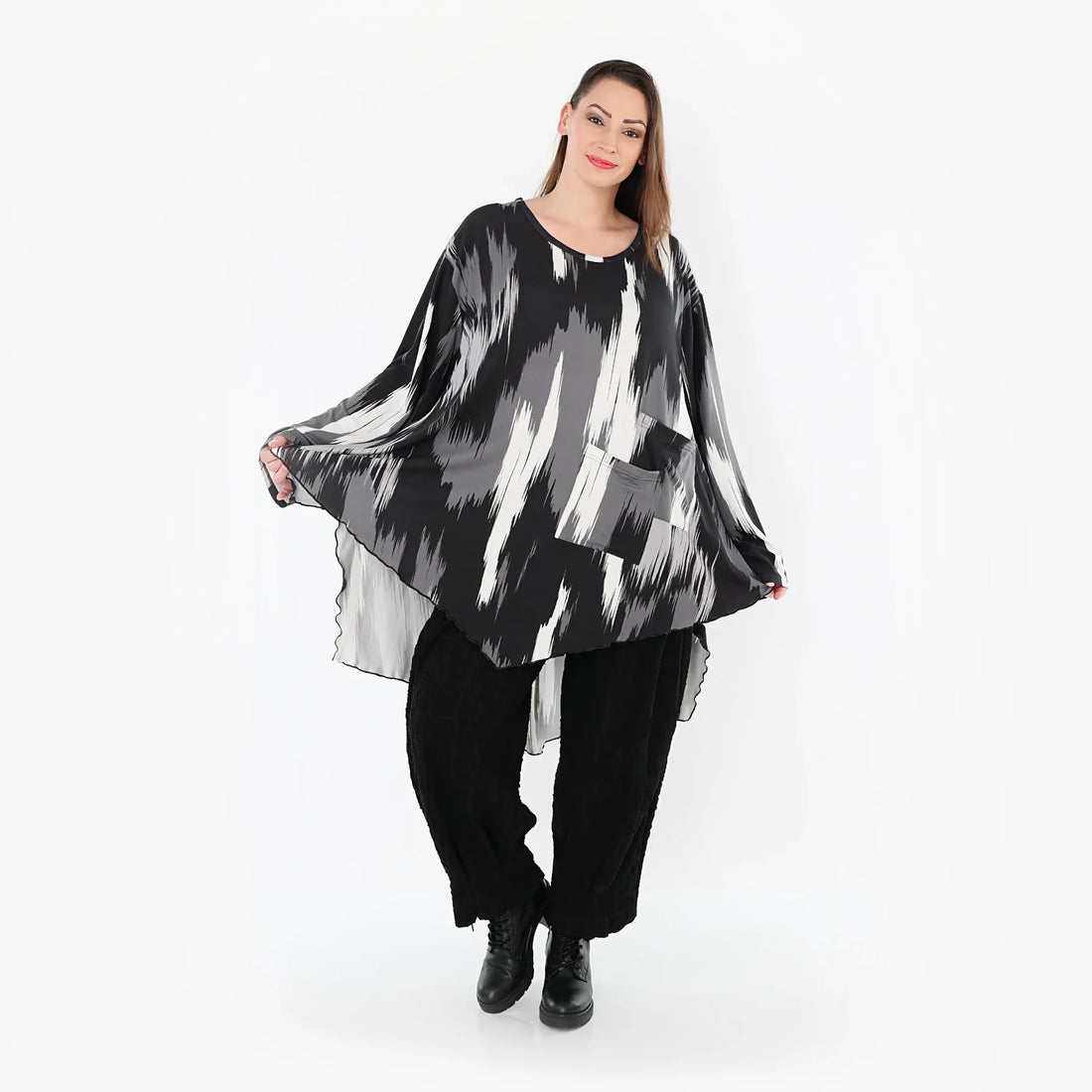  A-Form Bigshirt von AKH Fashion aus Viskose, 1530.07138, Schwarz/Grau/Weiß, Pinselstrich