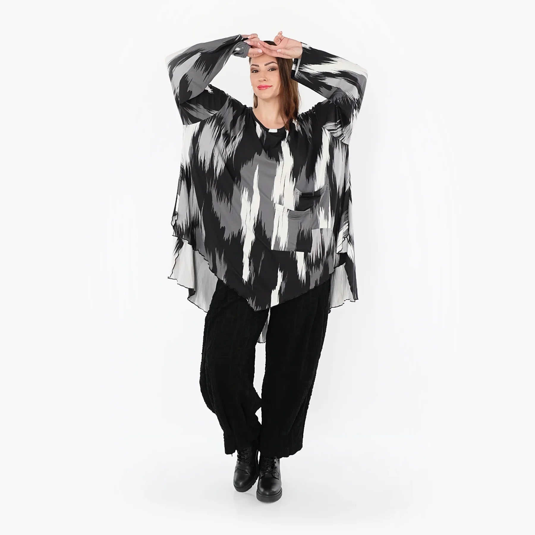  A-Form Bigshirt von AKH Fashion aus Viskose, 1530.07138, Schwarz/Grau/Weiß, Pinselstrich