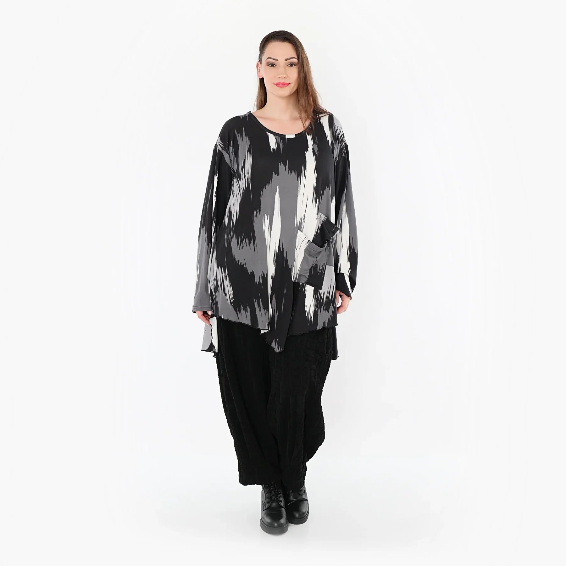  A-Form Bigshirt von AKH Fashion aus Viskose, 1530.07138, Schwarz/Grau/Weiß, Pinselstrich
