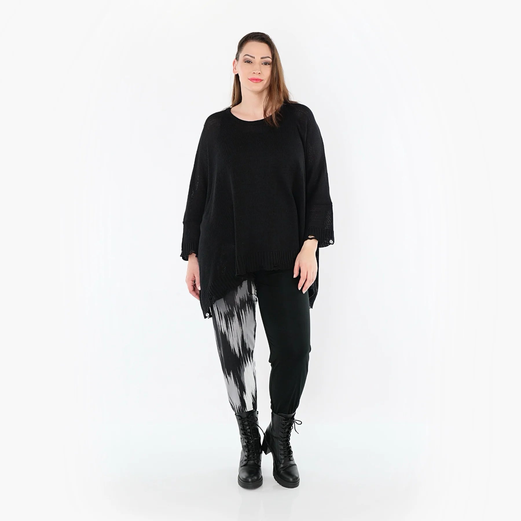  AKH Fashion Leggings in gerader Form, aus Viskose, 1530.0P100, Schwarz/Grau/Weiß, Schick