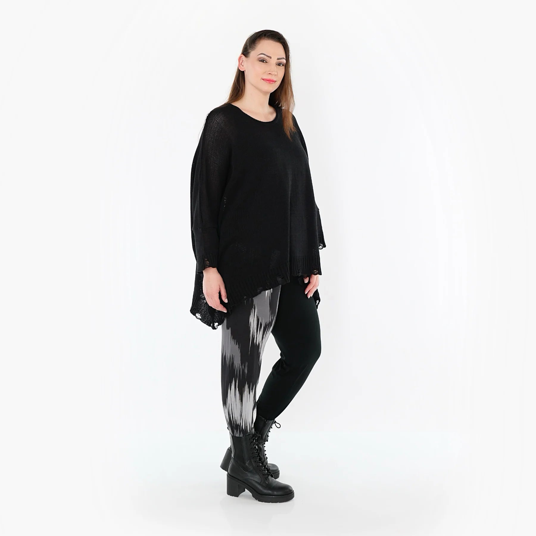  AKH Fashion Leggings in gerader Form, aus Viskose, 1530.0P100, Schwarz/Grau/Weiß, Schick