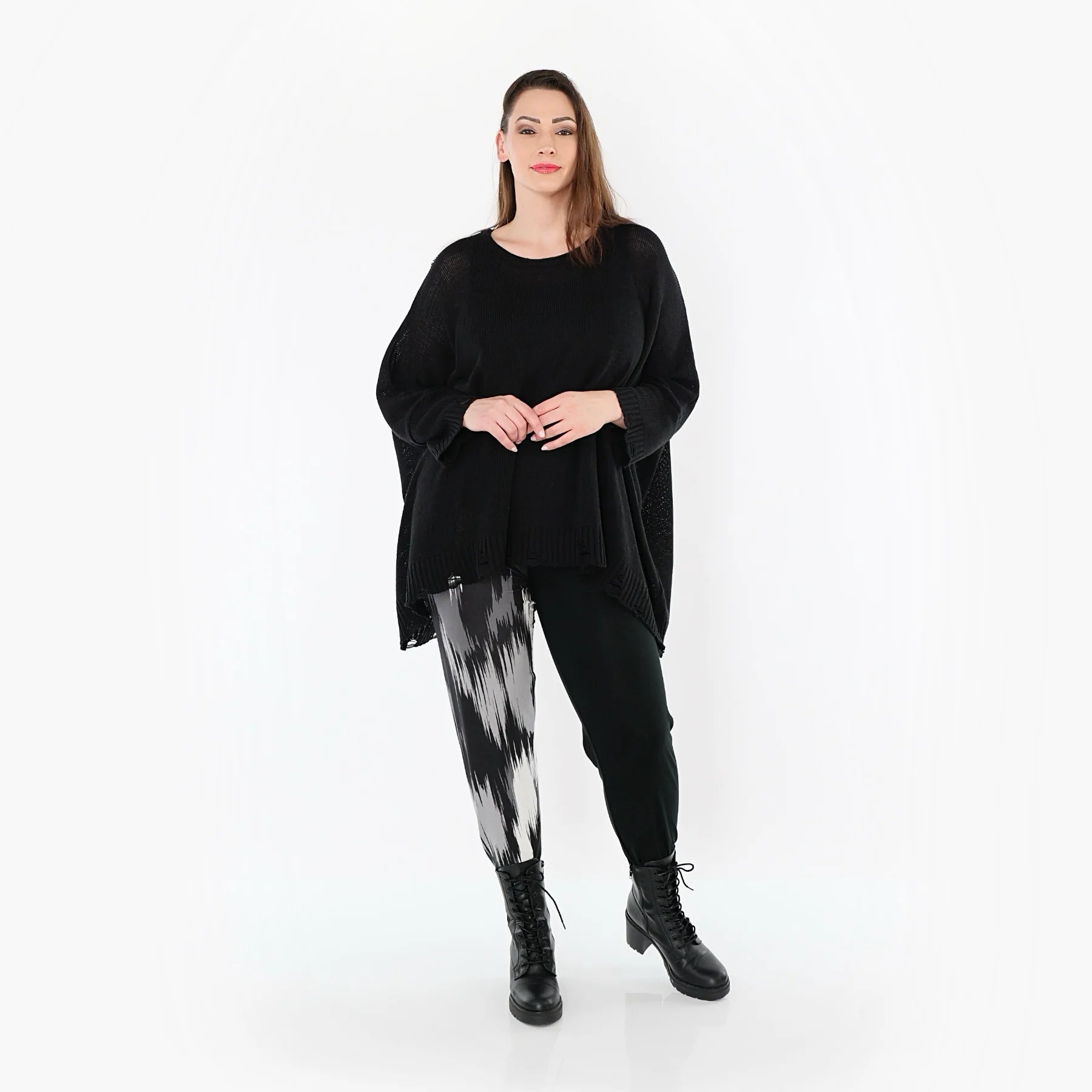  AKH Fashion Leggings in gerader Form, aus Viskose, 1530.0P100, Schwarz/Grau/Weiß, Schick