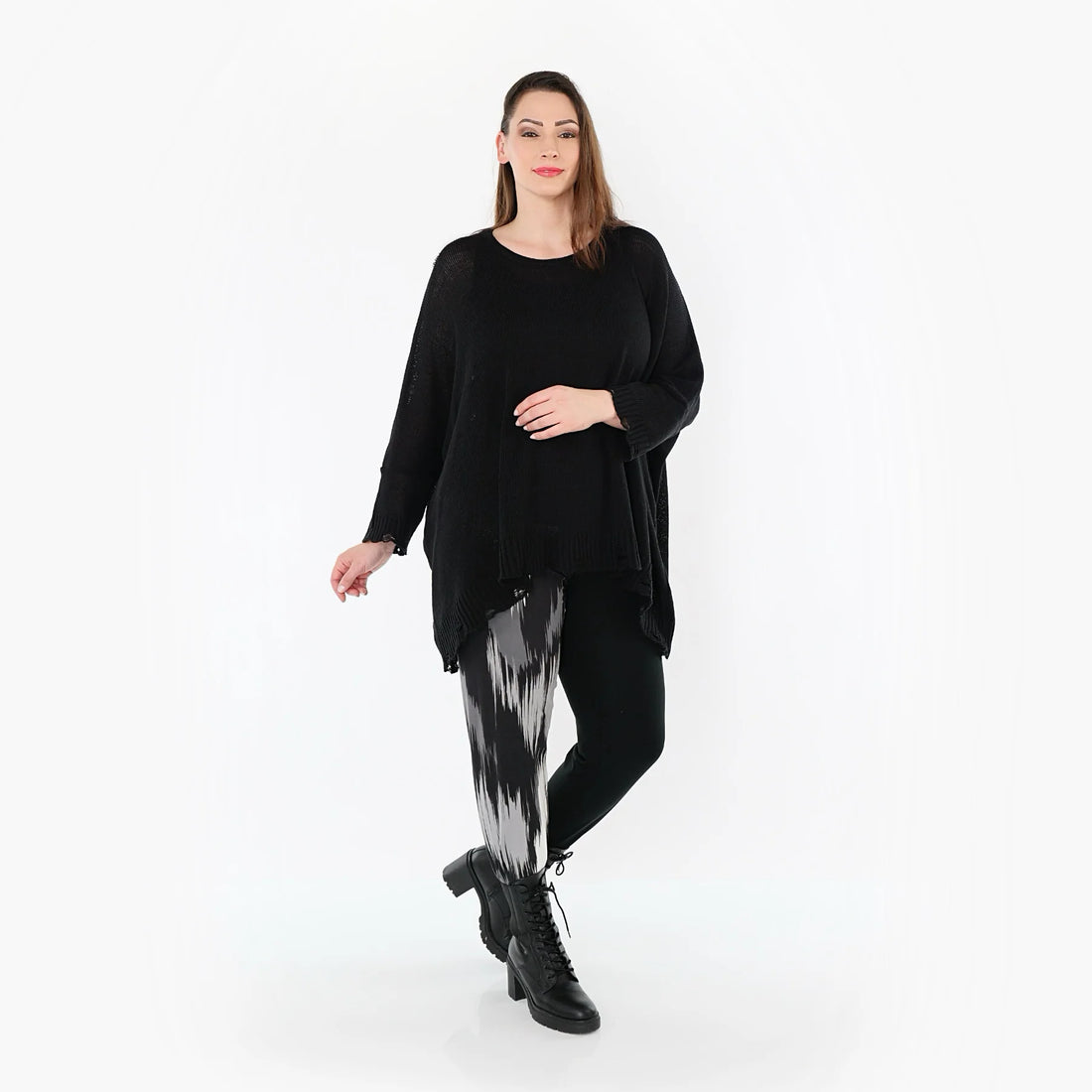  AKH Fashion Leggings in gerader Form, aus Viskose, 1530.0P100, Schwarz/Grau/Weiß, Schick