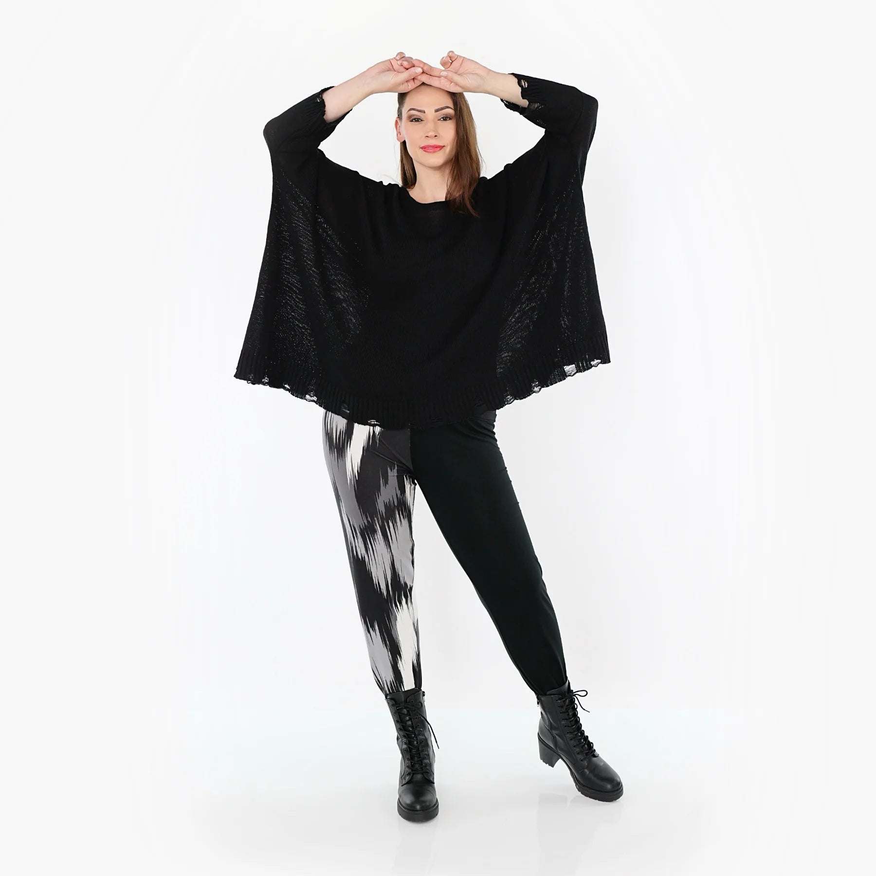  AKH Fashion Leggings in gerader Form, aus Viskose, 1530.0P100, Schwarz/Grau/Weiß, Schick