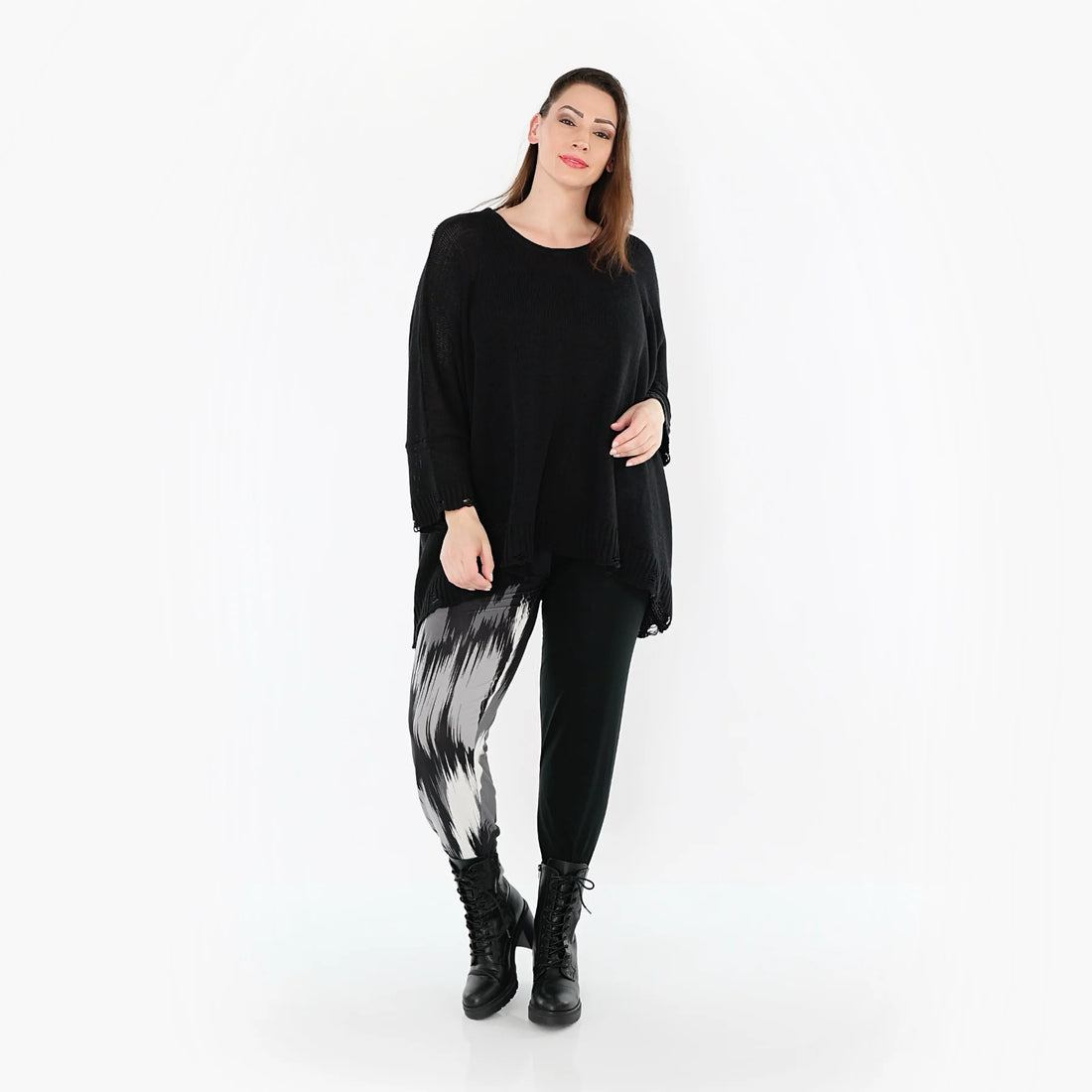  AKH Fashion Leggings in gerader Form, aus Viskose, 1530.0P100, Schwarz/Grau/Weiß, Schick