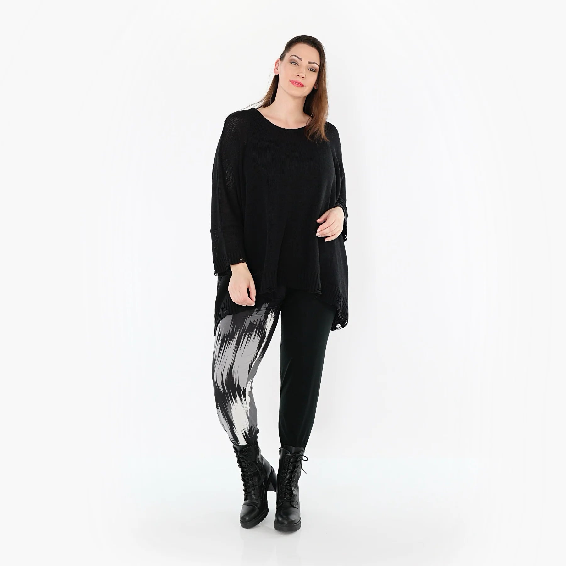  AKH Fashion Leggings in gerader Form, aus Viskose, 1530.0P100, Schwarz/Grau/Weiß, Schick