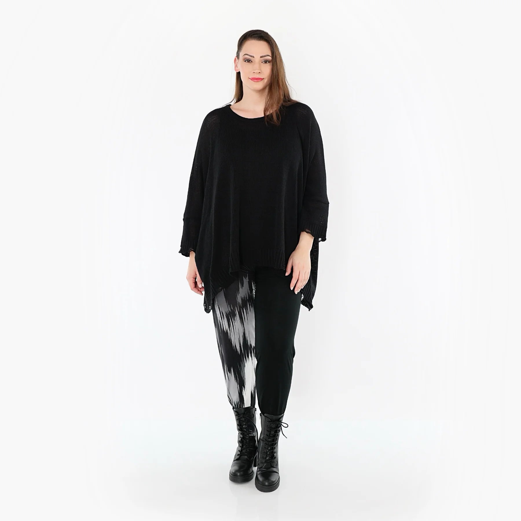  AKH Fashion Leggings in gerader Form, aus Viskose, 1530.0P100, Schwarz/Grau/Weiß, Schick