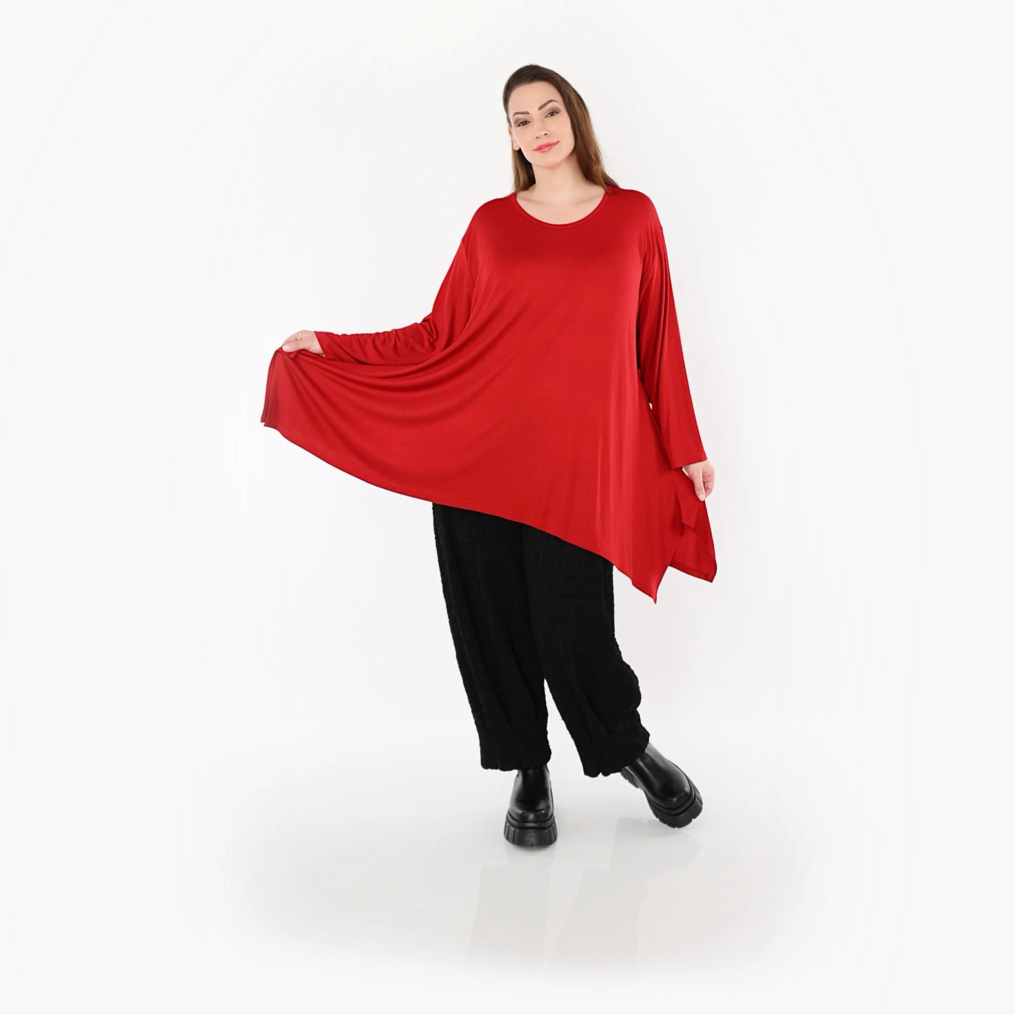  A-Form Bigshirt von AKH Fashion aus Viskose, 1531.01019, Dunkelrot, Ausgefallen, Zeitlos