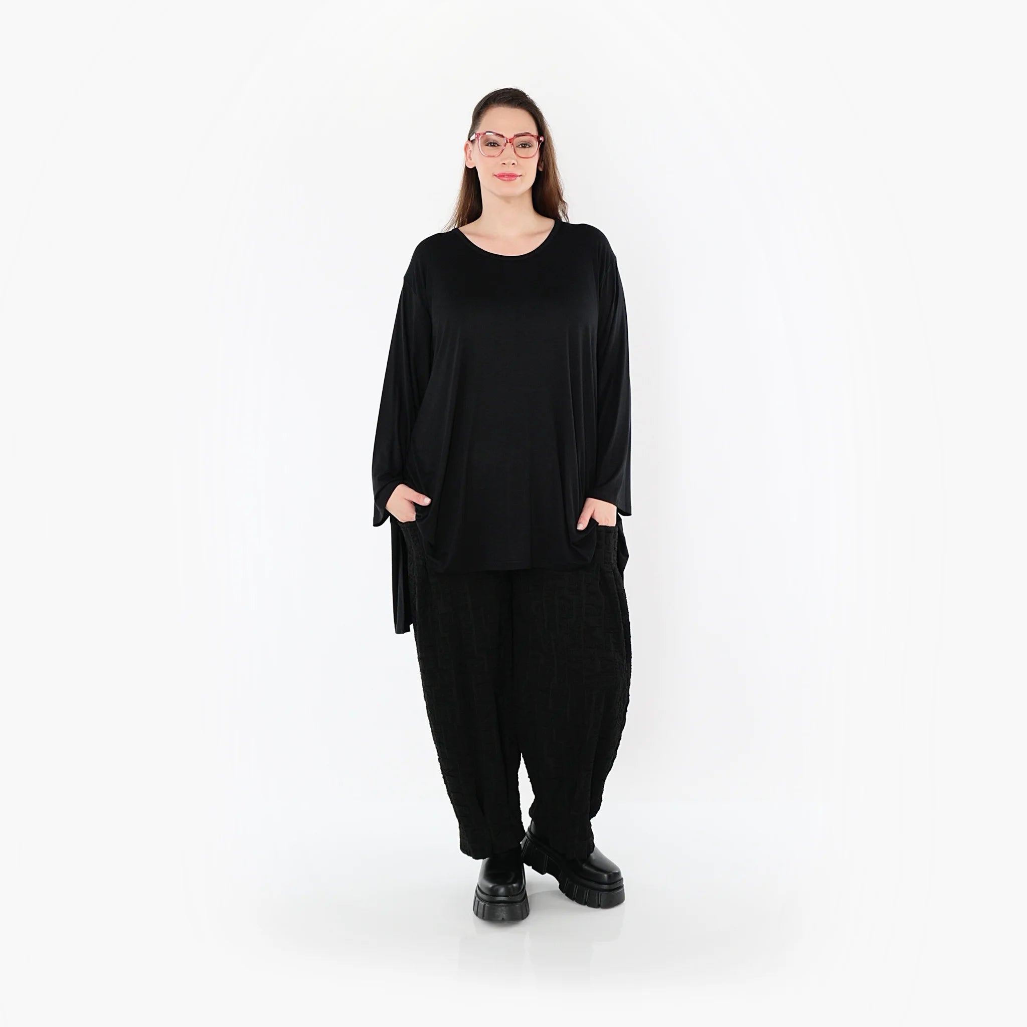  A-Form Bigshirt von AKH Fashion aus Viskose, 1531.01019, Schwarz, Ausgefallen, Zeitlos