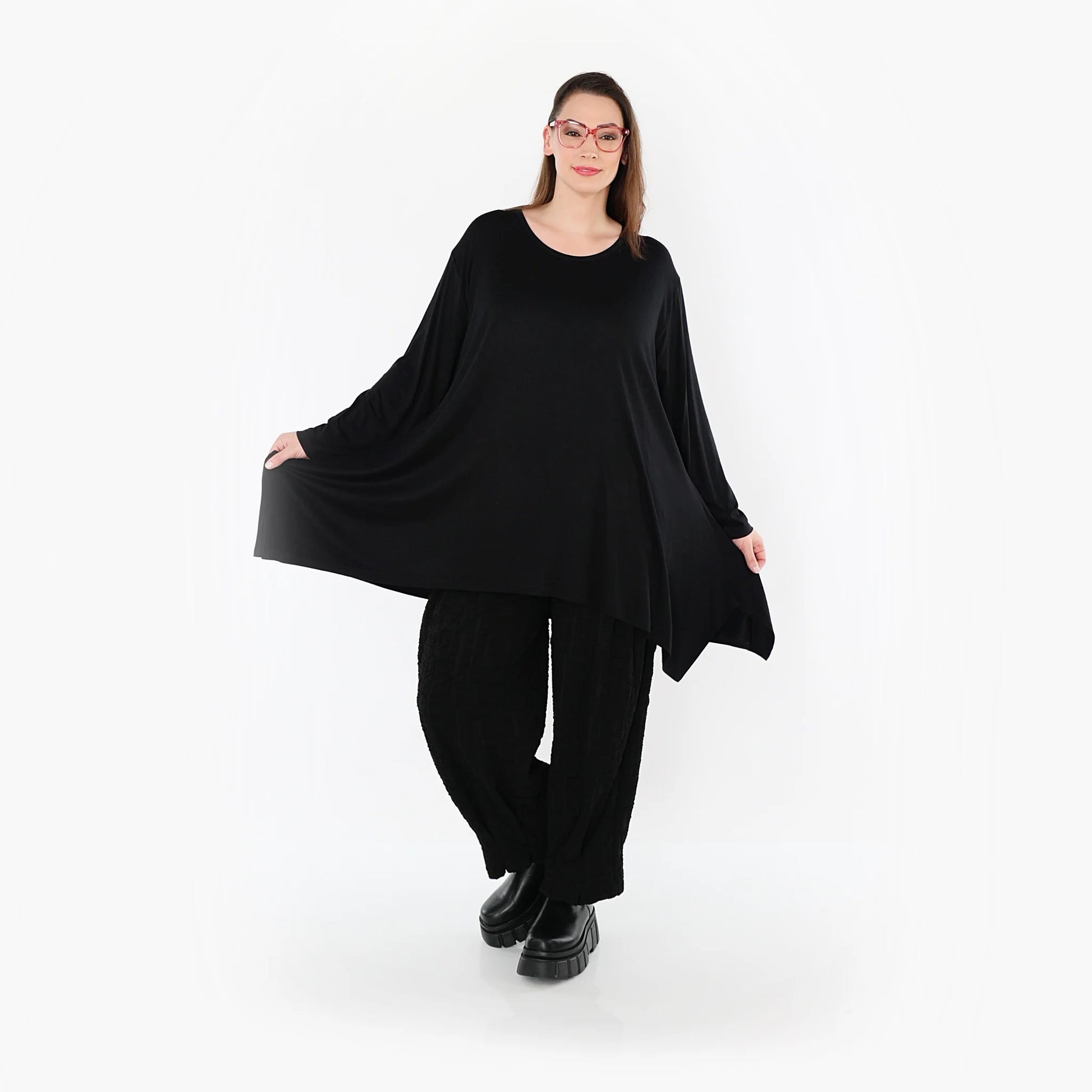  A-Form Bigshirt von AKH Fashion aus Viskose, 1531.01019, Schwarz, Ausgefallen, Zeitlos