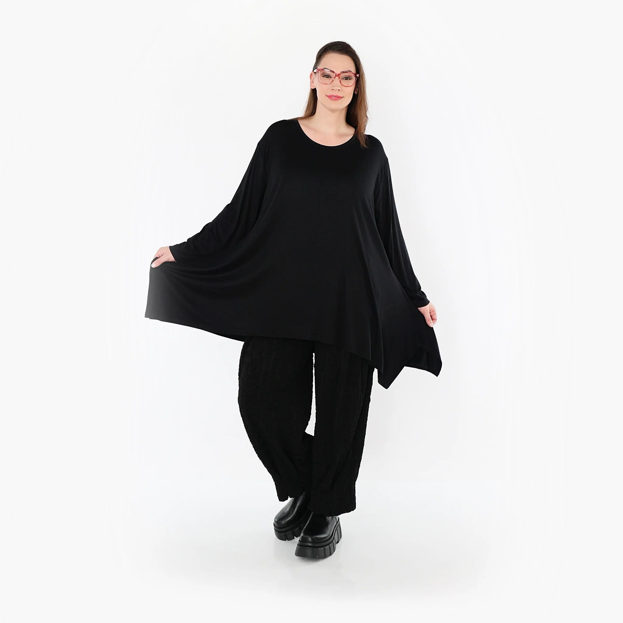  A-Form Bigshirt von AKH Fashion aus Viskose, 1531.01019, Schwarz, Ausgefallen, Zeitlos