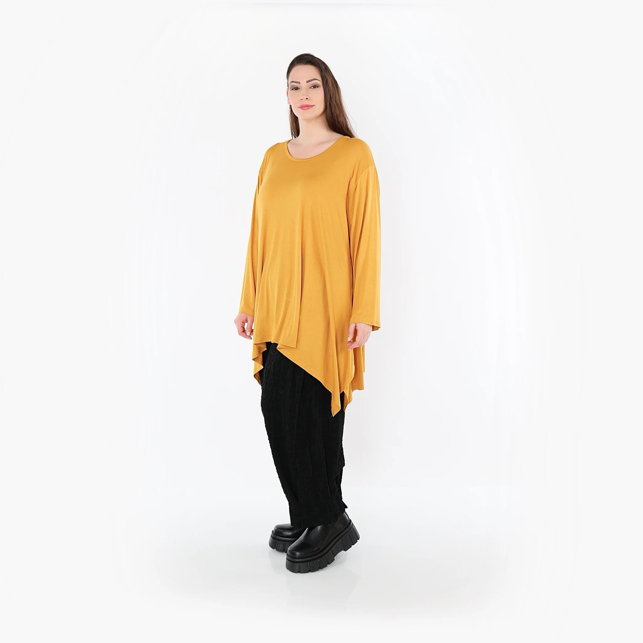  A-Form Bigshirt von AKH Fashion aus Viskose, 1531.01019, Senf, Ausgefallen, Zeitlos, Schick