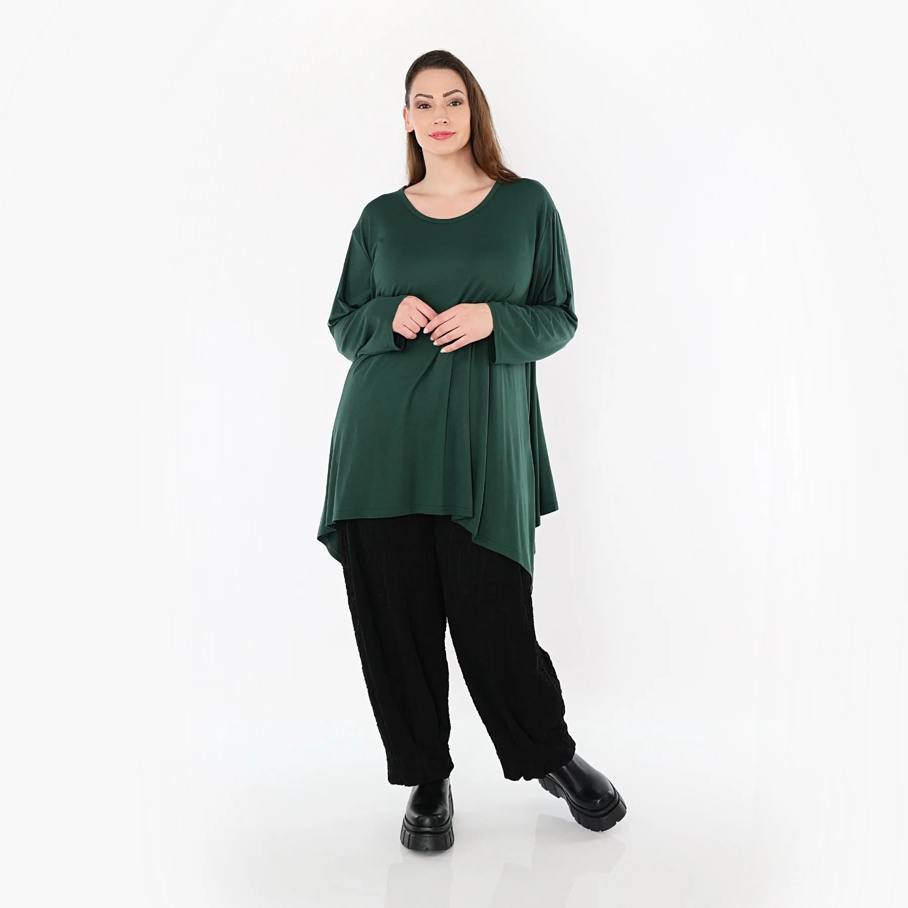  A-Form Bigshirt von AKH Fashion aus Viskose, 1531.01019, Tannengrün, Ausgefallen, Zeitlos