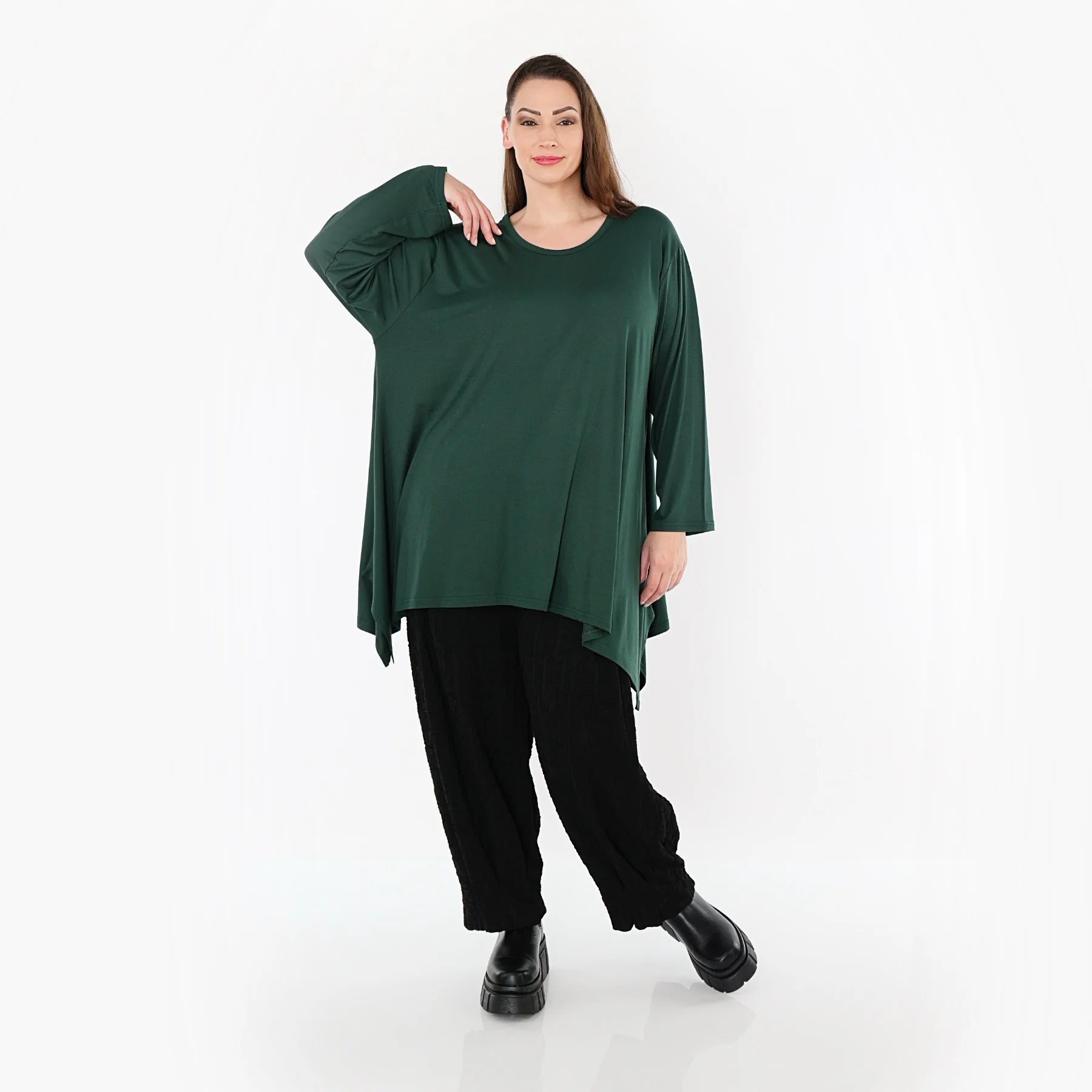  A-Form Bigshirt von AKH Fashion aus Viskose, 1531.01019, Tannengrün, Ausgefallen, Zeitlos