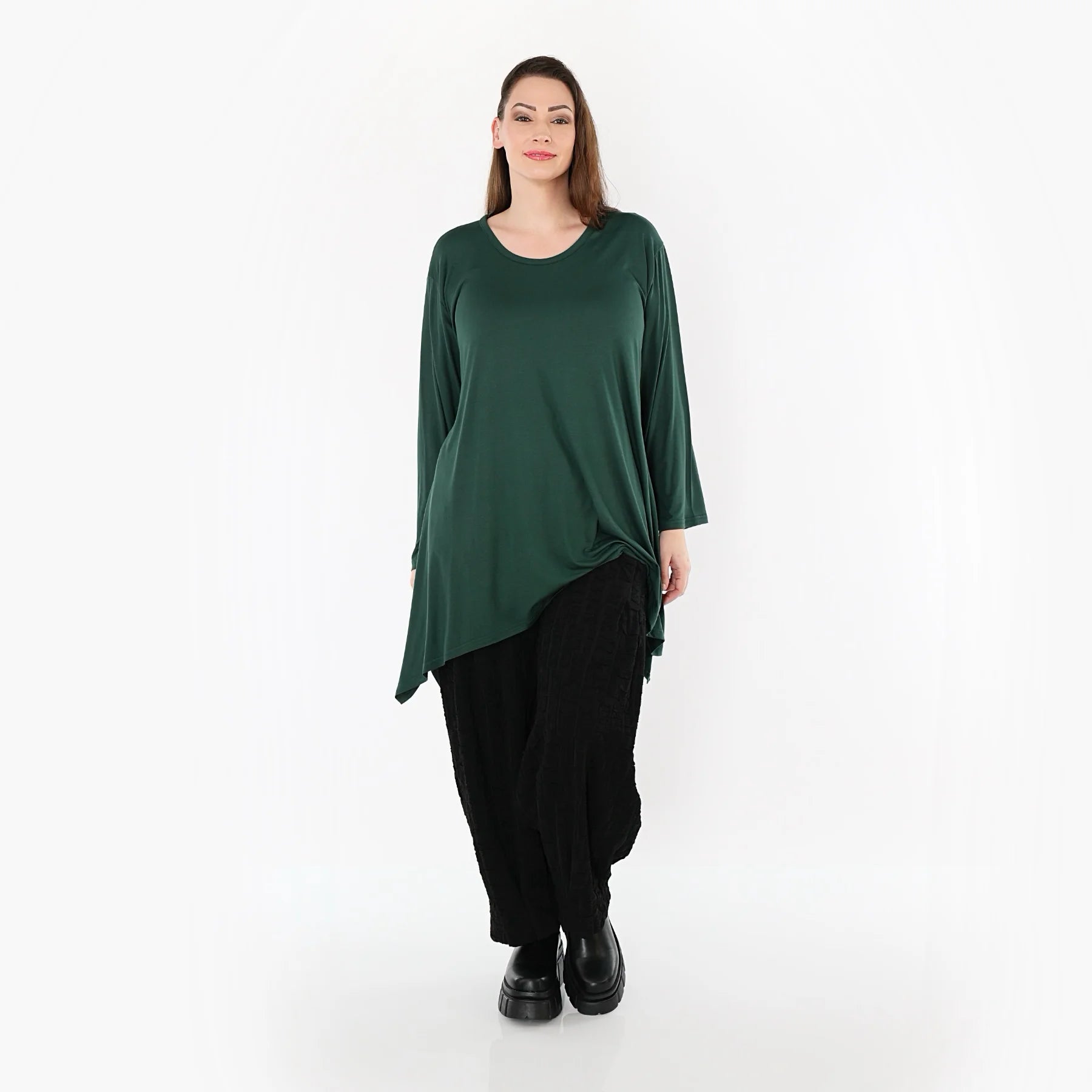  A-Form Bigshirt von AKH Fashion aus Viskose, 1531.01019, Tannengrün, Ausgefallen, Zeitlos