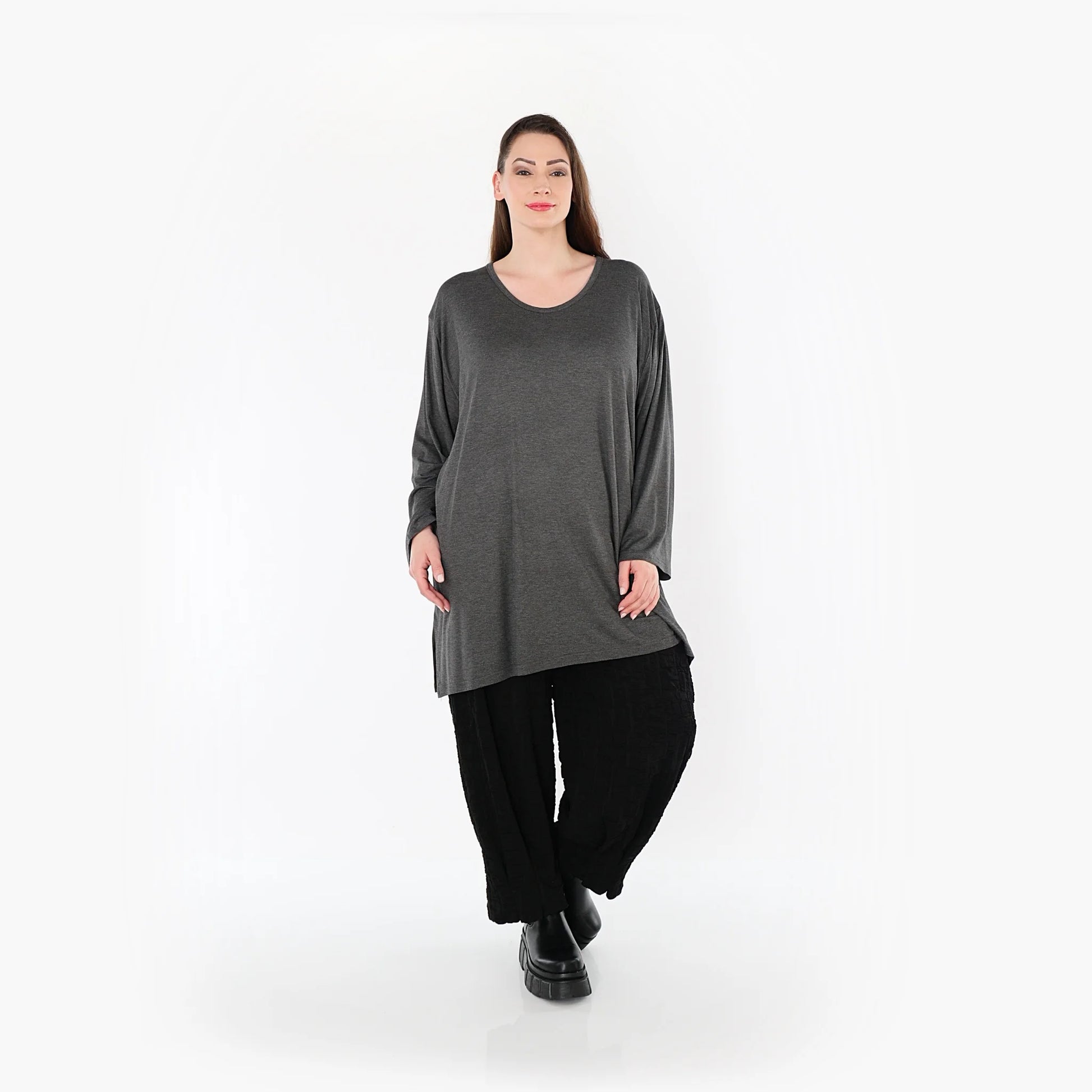  AKH Fashion Bigshirt in gerader Form, aus Viskose, 1531.07054, Anthrazit, Ausgefallen, Schick
