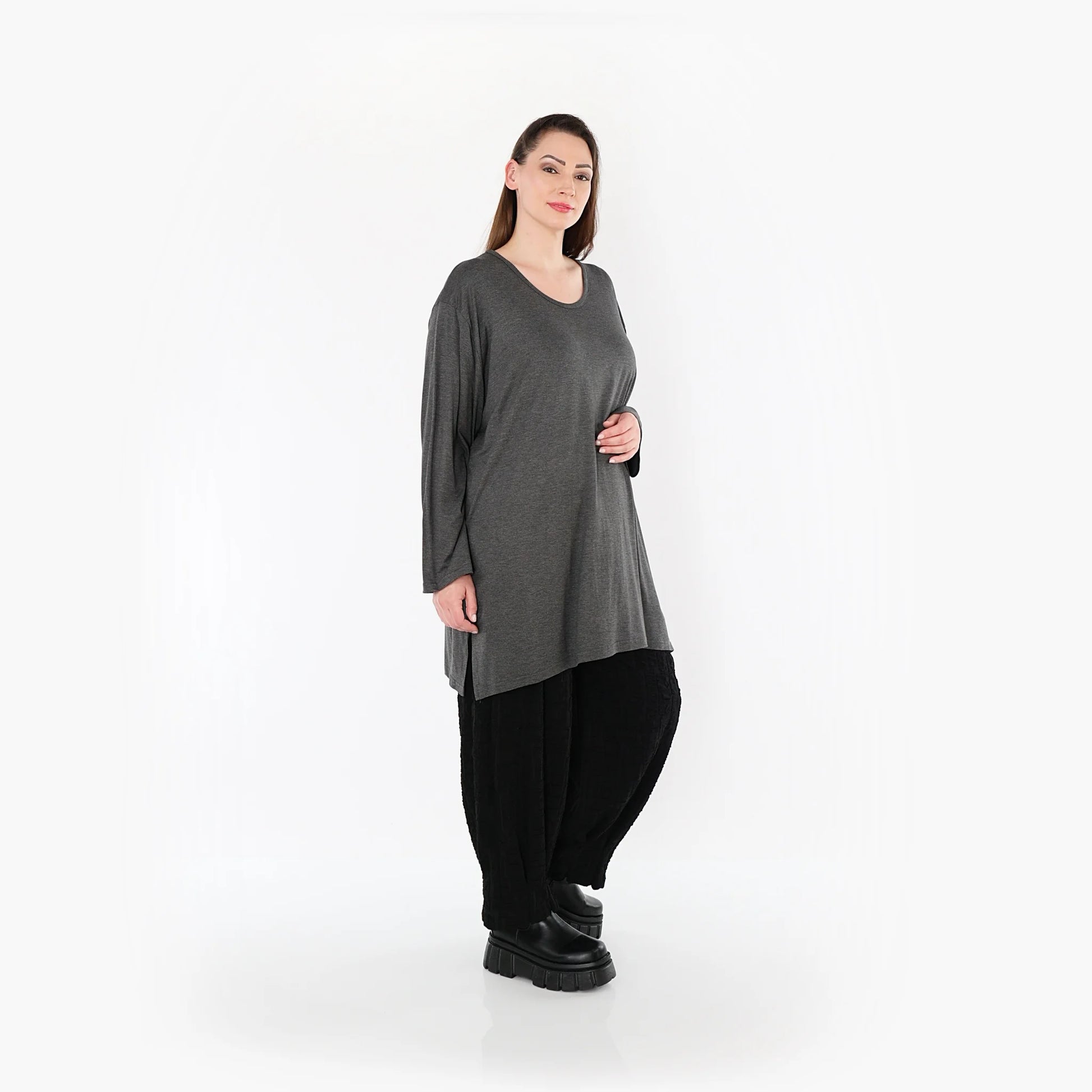 AKH Fashion Bigshirt in gerader Form, aus Viskose, 1531.07054, Anthrazit, Ausgefallen, Schick