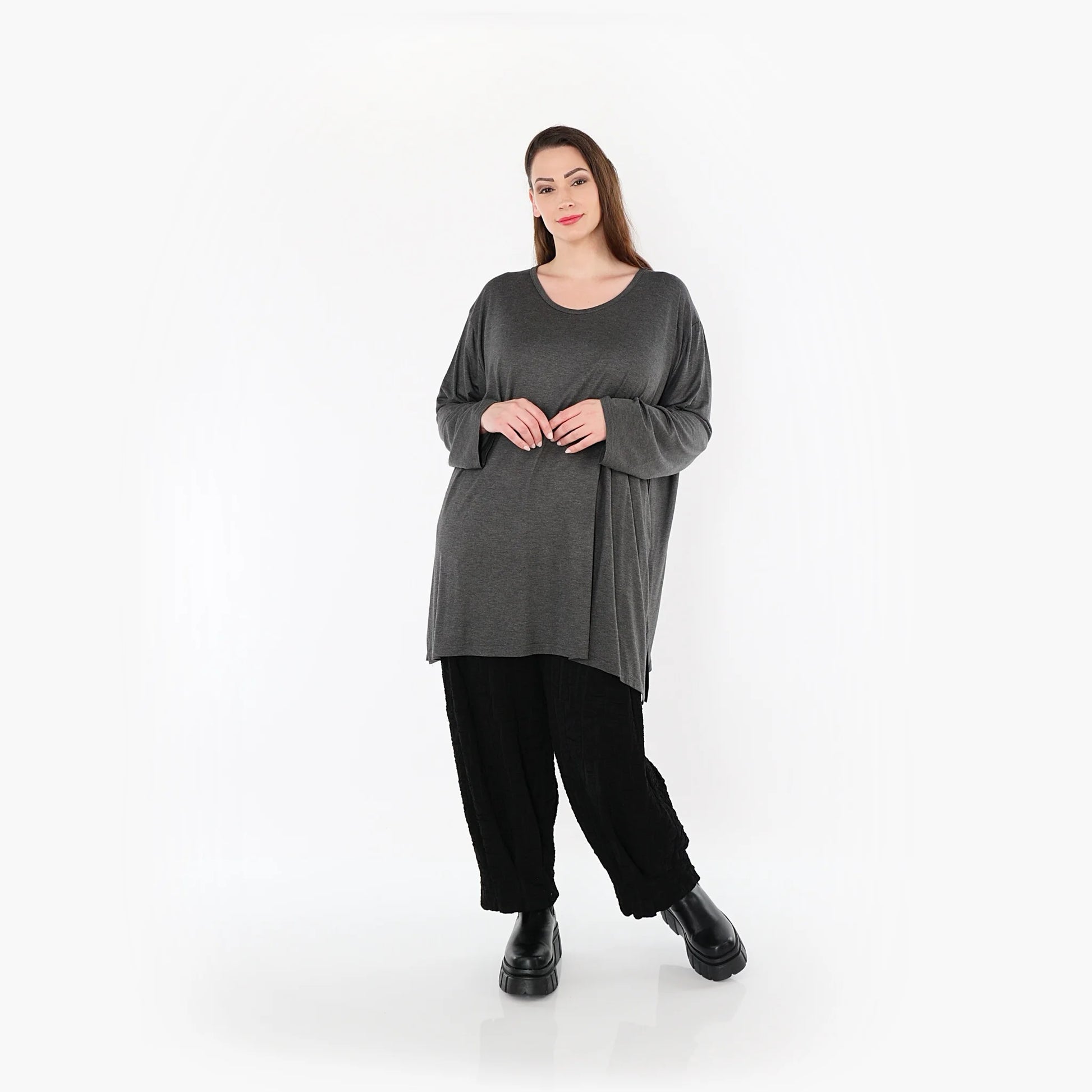  AKH Fashion Bigshirt in gerader Form, aus Viskose, 1531.07054, Anthrazit, Ausgefallen, Schick
