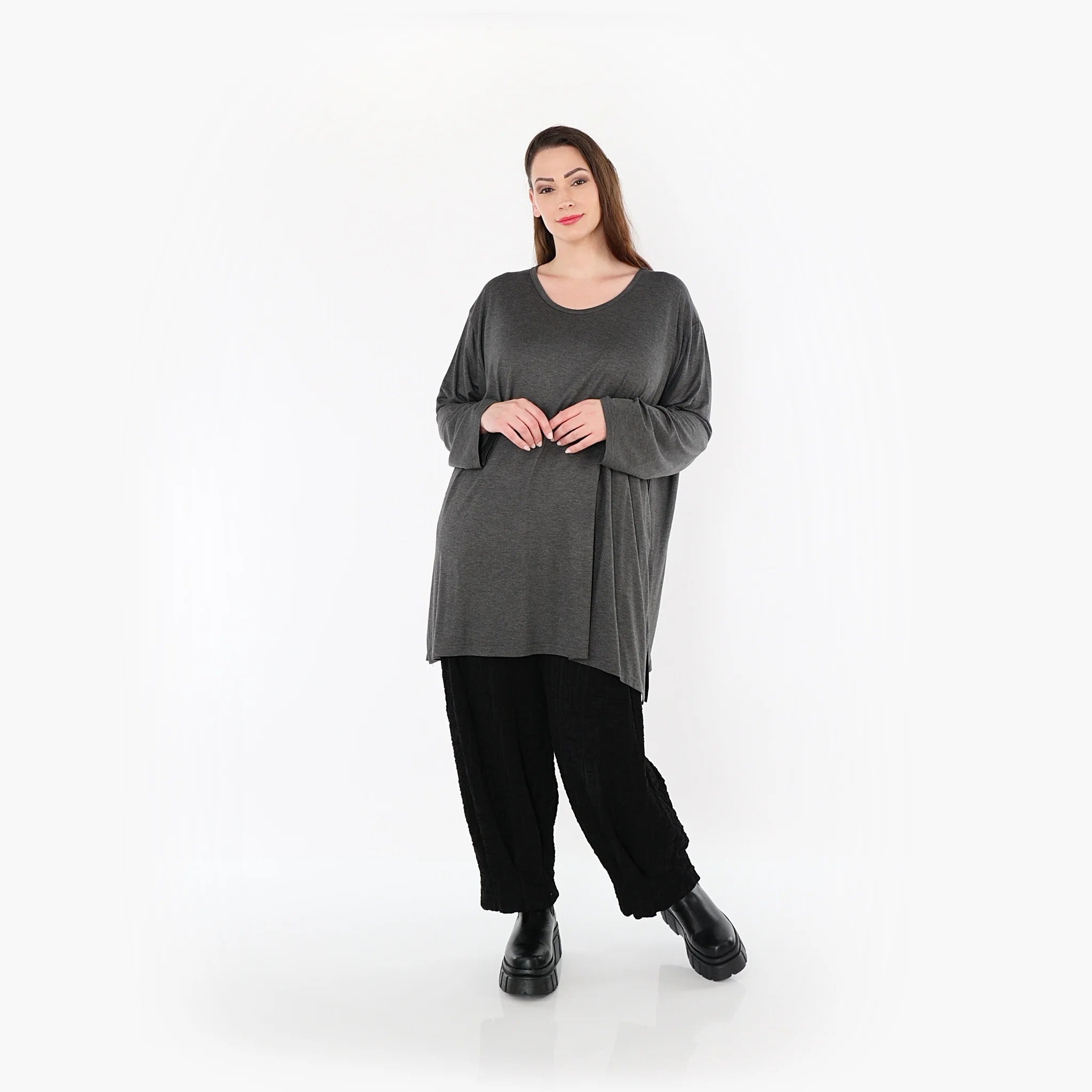  AKH Fashion Bigshirt in gerader Form, aus Viskose, 1531.07054, Anthrazit, Ausgefallen, Schick
