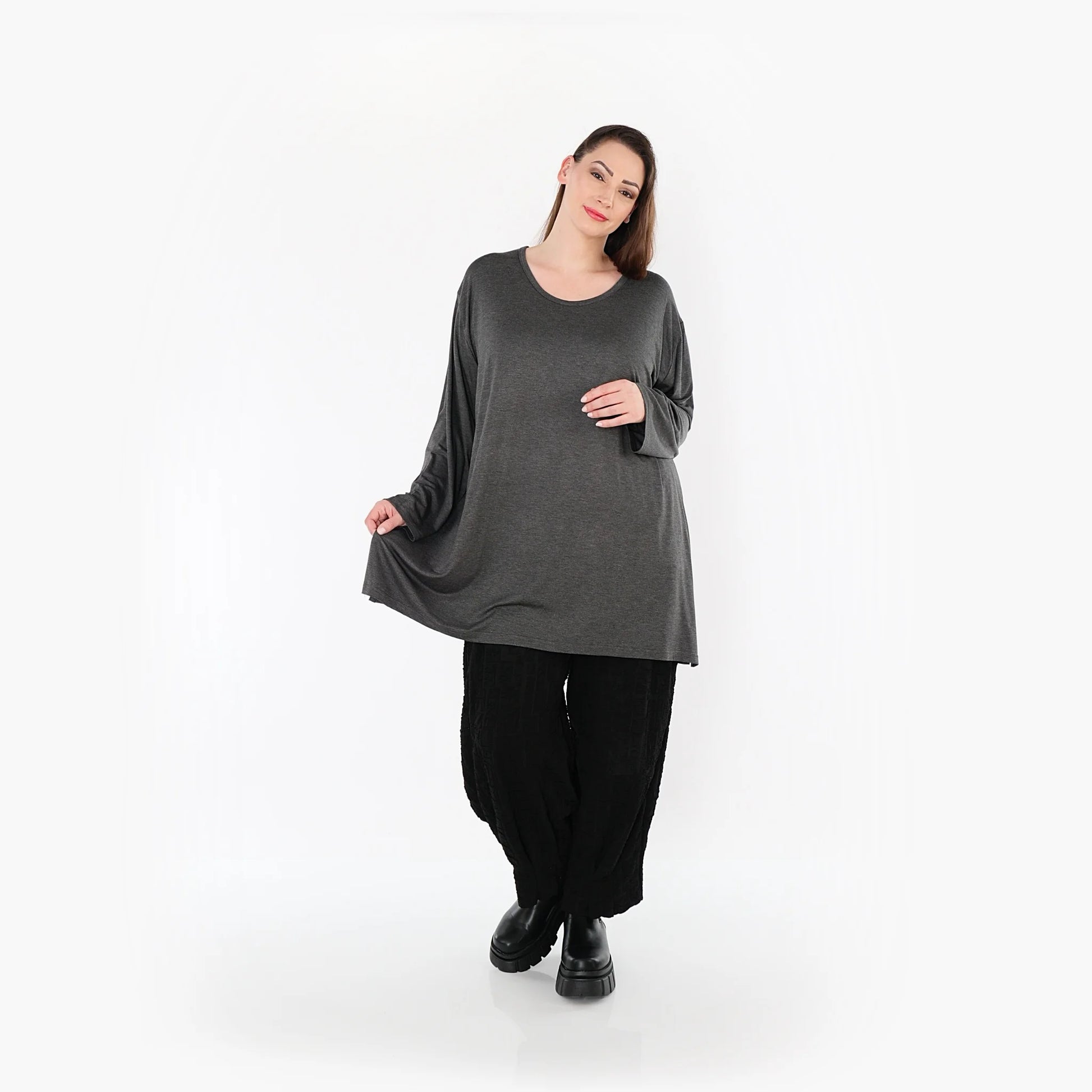  AKH Fashion Bigshirt in gerader Form, aus Viskose, 1531.07054, Anthrazit, Ausgefallen, Schick