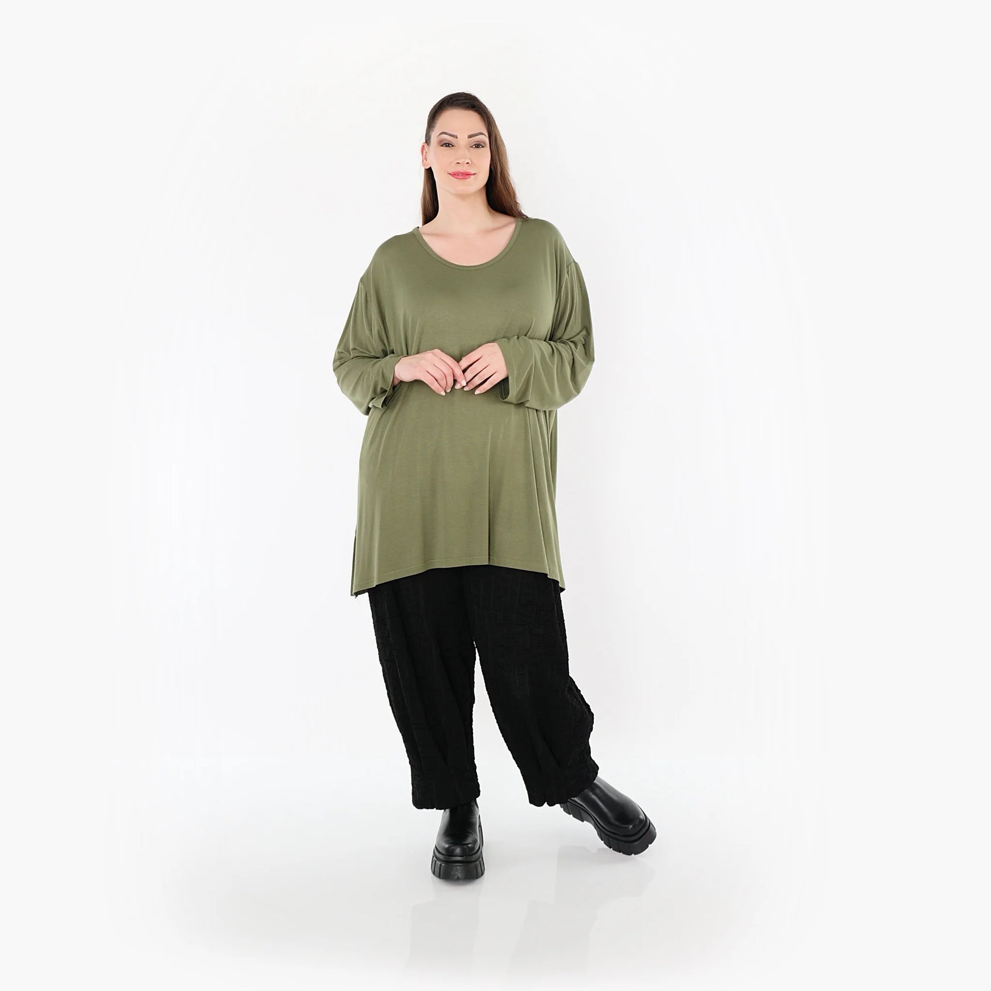  AKH Fashion Bigshirt in gerader Form, aus Viskose, 1531.07054, Olive, Ausgefallen, Zeitlos