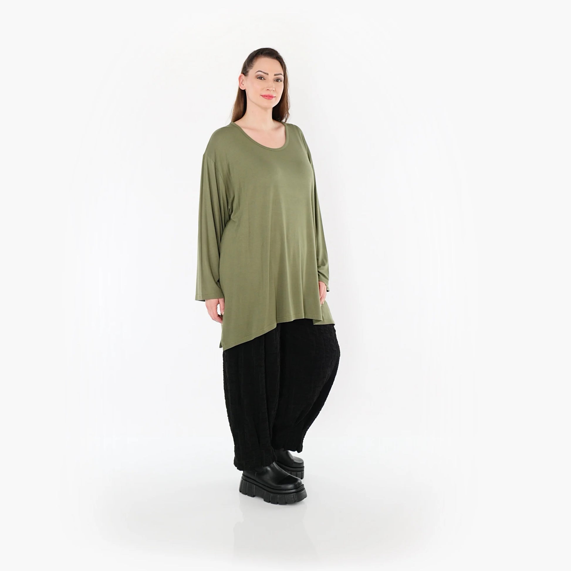  AKH Fashion Bigshirt in gerader Form, aus Viskose, 1531.07054, Olive, Ausgefallen, Zeitlos