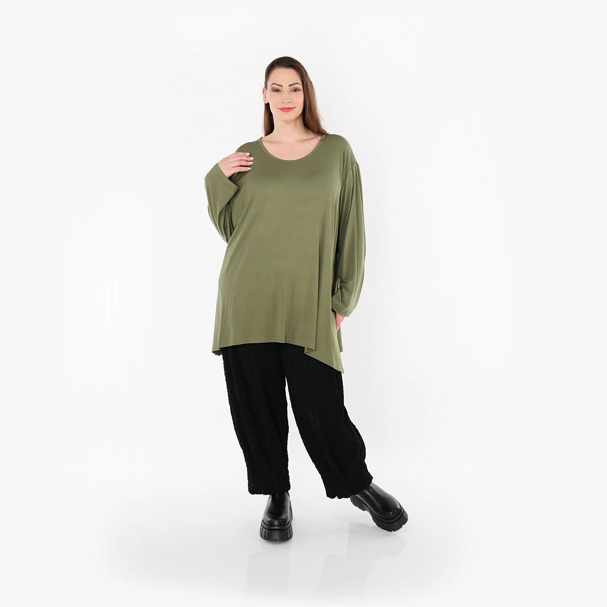  AKH Fashion Bigshirt in gerader Form, aus Viskose, 1531.07054, Olive, Ausgefallen, Zeitlos