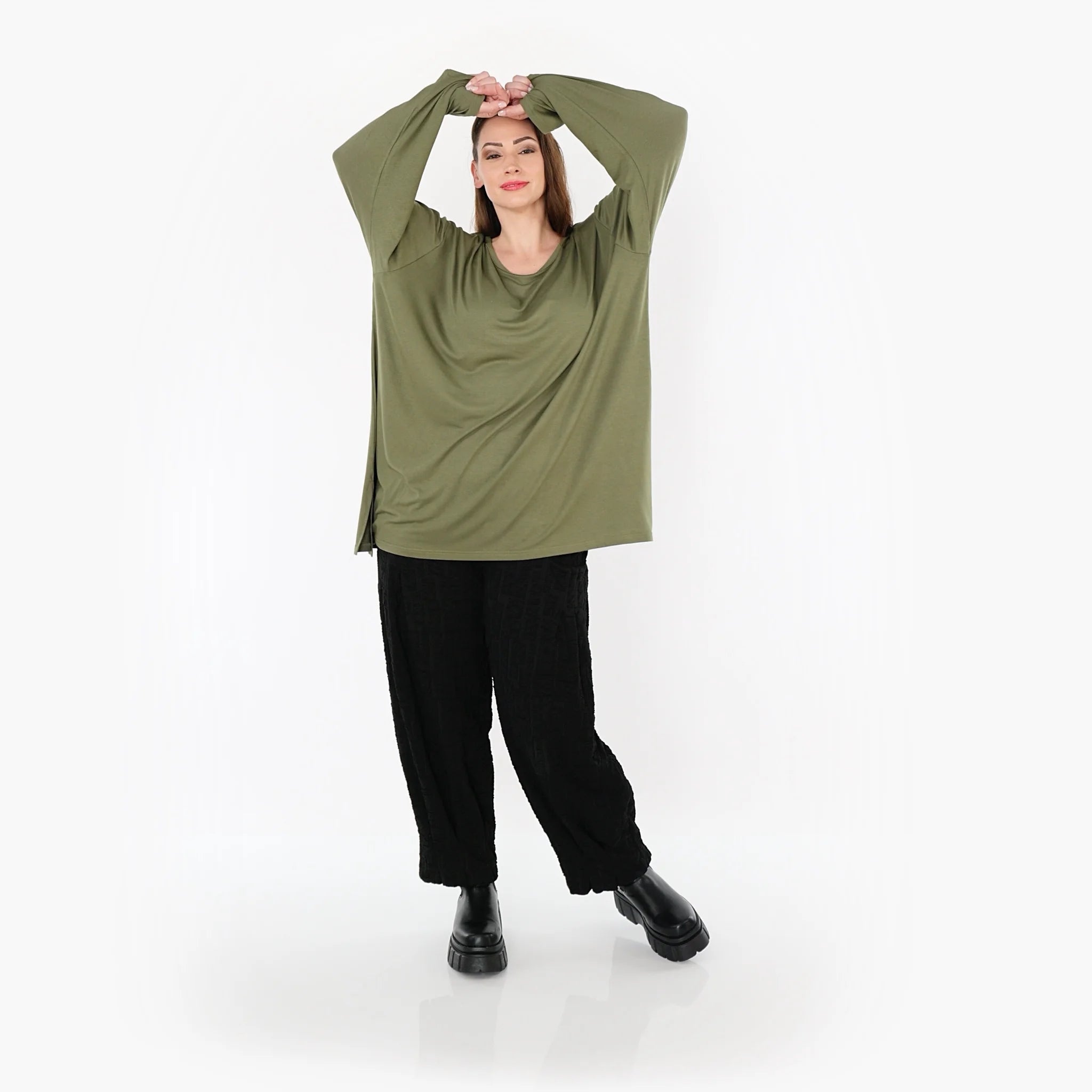  AKH Fashion Bigshirt in gerader Form, aus Viskose, 1531.07054, Olive, Ausgefallen, Zeitlos
