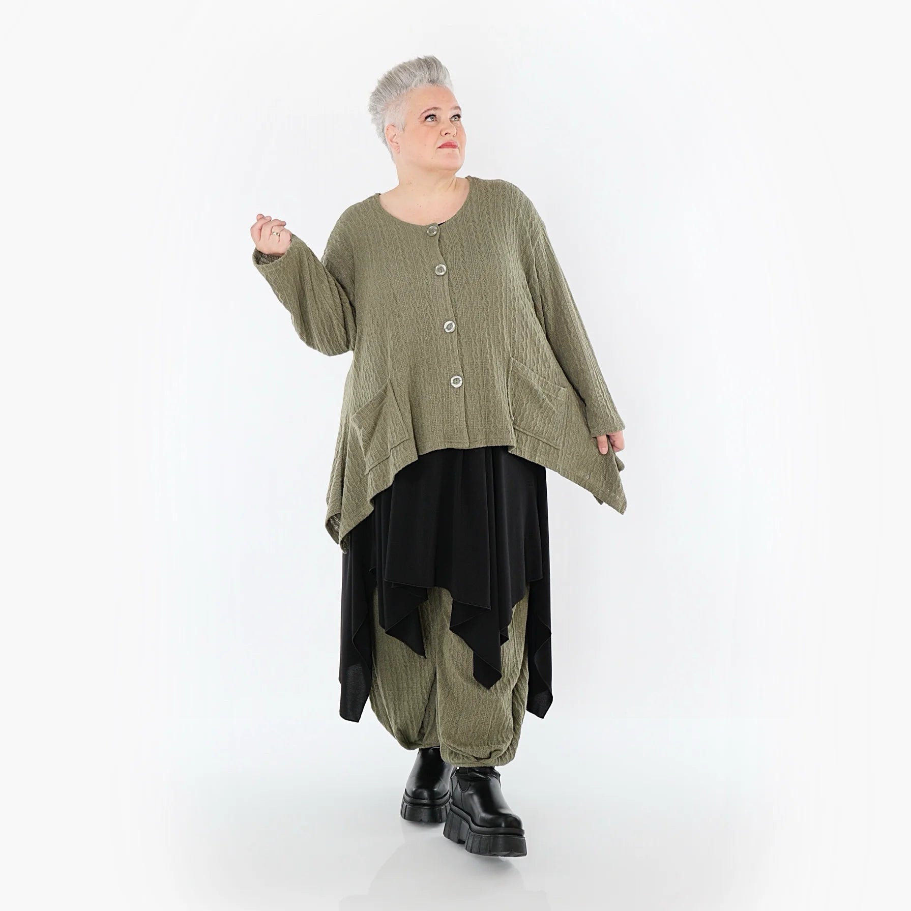  A-Form Jacke von AKH Fashion aus Materialmix, 1532.00118, Olive, Wellen, Ausgefallen