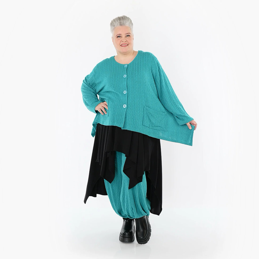  A-Form Jacke von AKH Fashion aus Materialmix, 1532.00118, PetrolBlau, Wellen, Ausgefallen