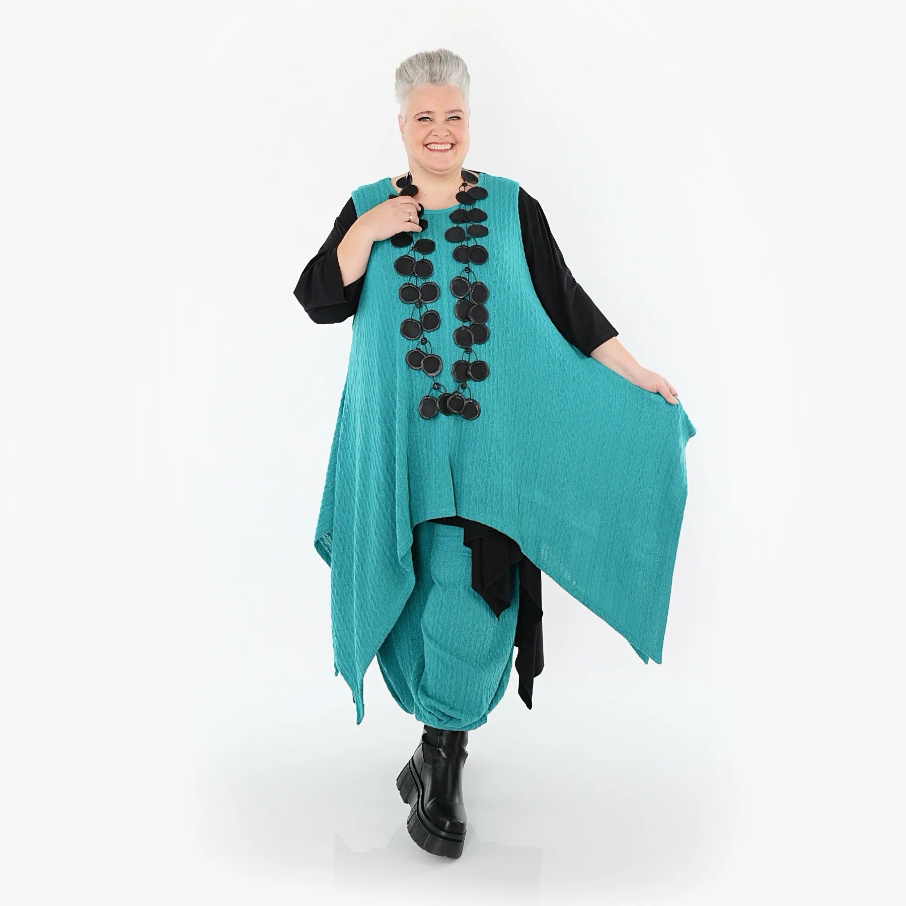  Zipfel Kleid von AKH Fashion aus Materialmix, 1532.03067, PetrolBlau, Wellen, Ausgefallen