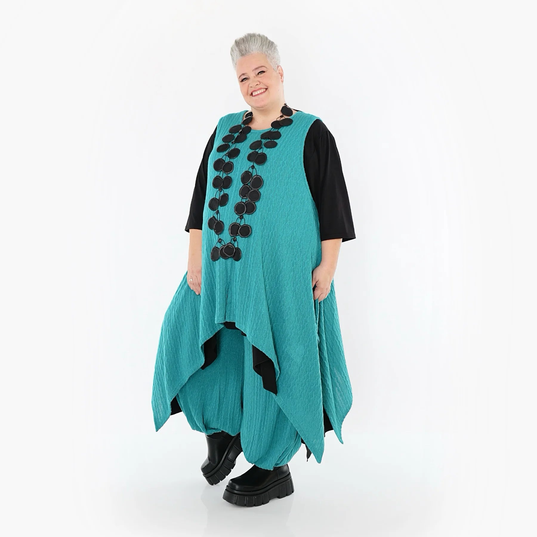  Zipfel Kleid von AKH Fashion aus Materialmix, 1532.03067, PetrolBlau, Wellen, Ausgefallen
