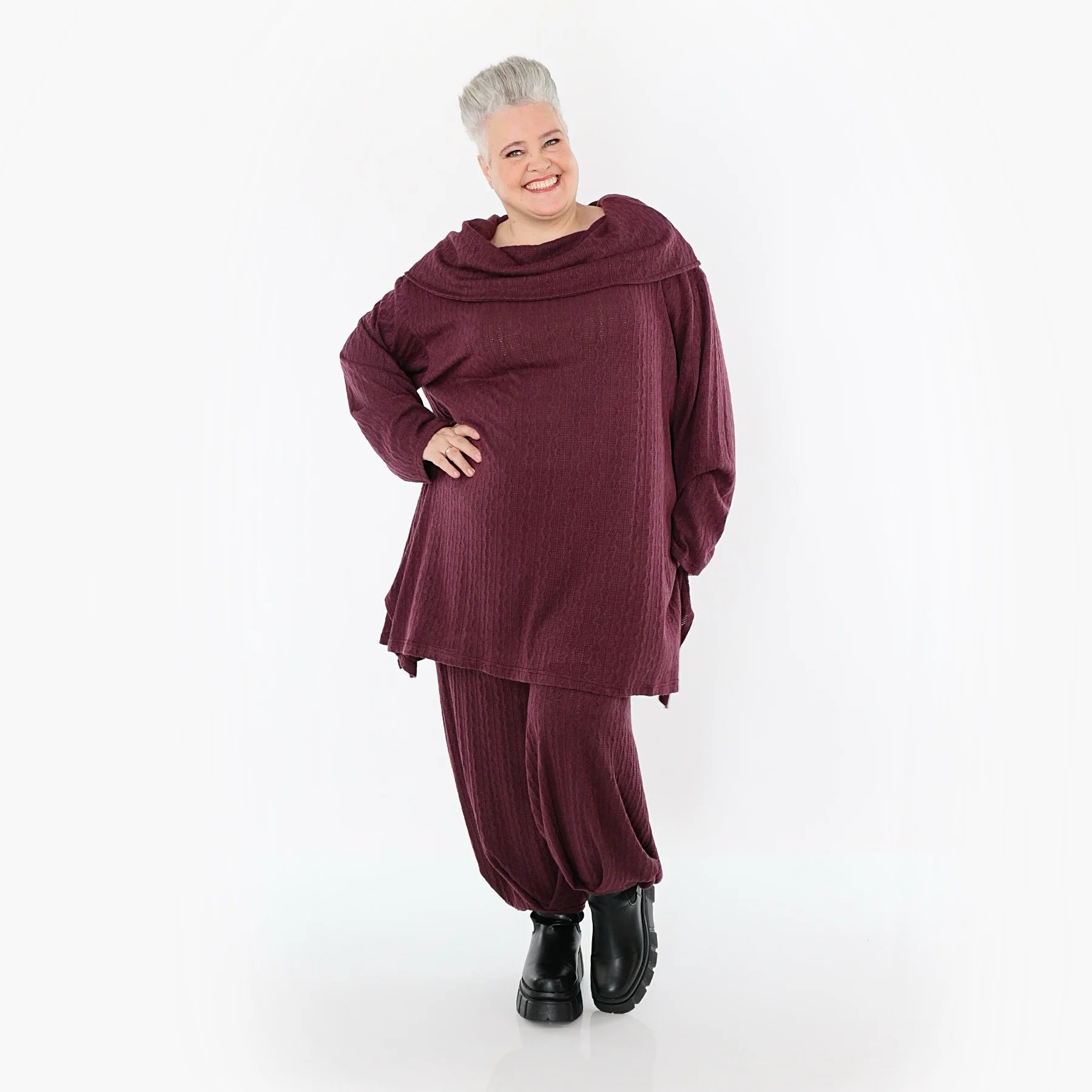  Ballonhose von AKH Fashion aus Materialmix, 1532.05920, Burgundy, Wellen, Ausgefallen