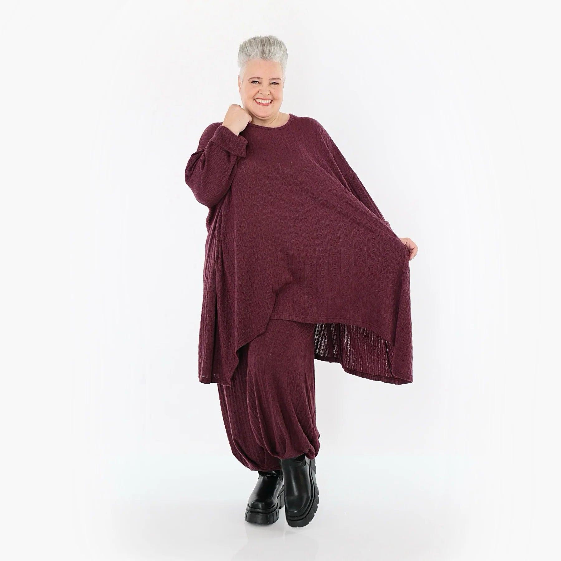 A-Form Bigshirt von AKH Fashion aus Materialmix, 1532.07014, Burgundy, Wellen, Ausgefallen