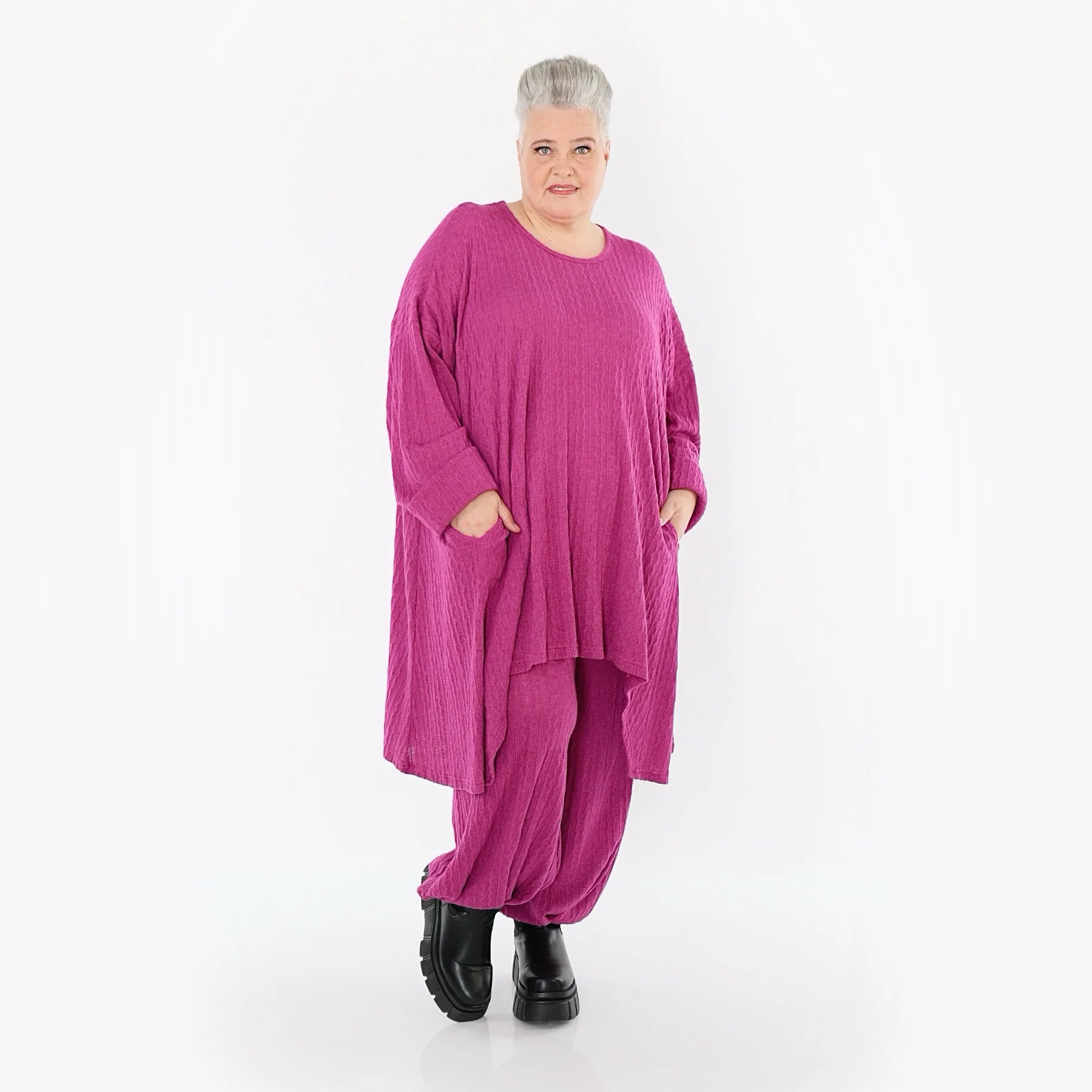  A-Form Bigshirt von AKH Fashion aus Materialmix, 1532.07014, Fuchsia, Wellen, Ausgefallen