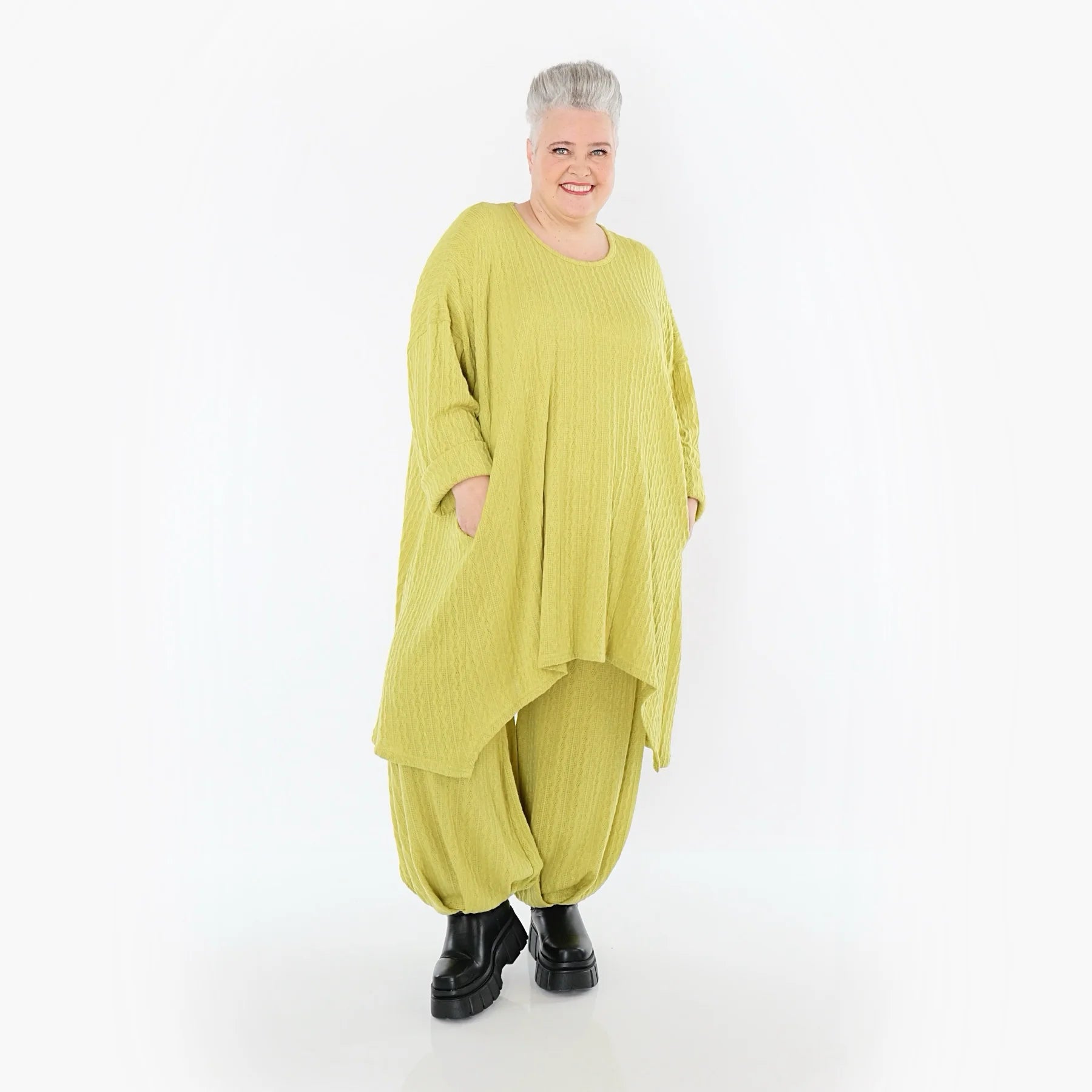  A-Form Bigshirt von AKH Fashion aus Materialmix, 1532.07014, Lime, Wellen, Ausgefallen