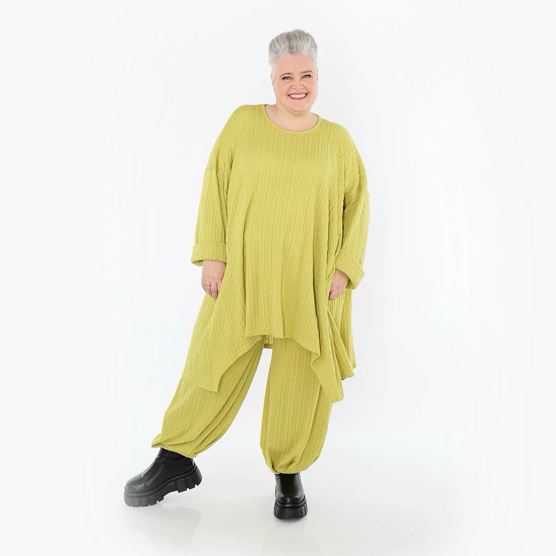  A-Form Bigshirt von AKH Fashion aus Materialmix, 1532.07014, Lime, Wellen, Ausgefallen