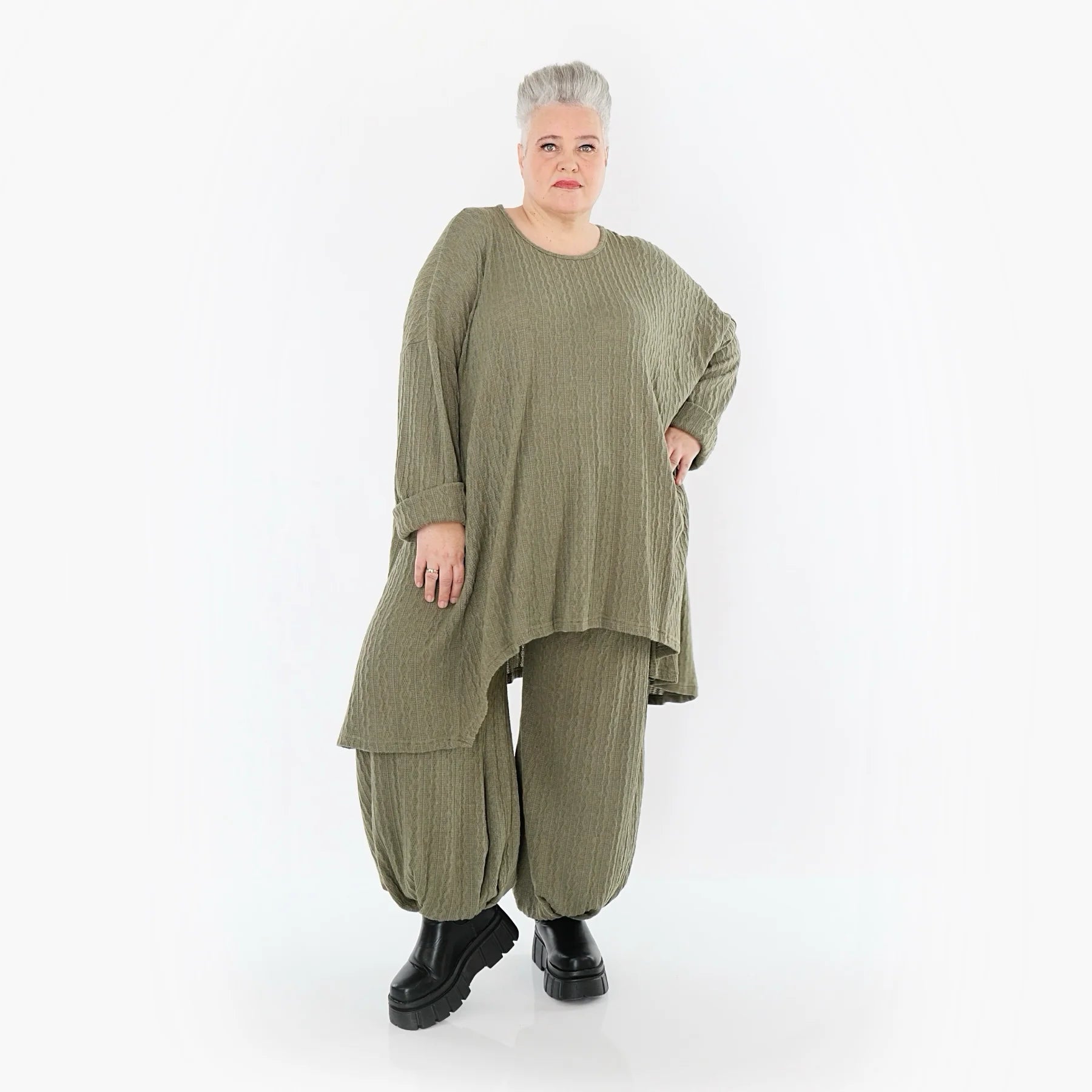  A-Form Bigshirt von AKH Fashion aus Materialmix, 1532.07014, Olive, Wellen, Ausgefallen