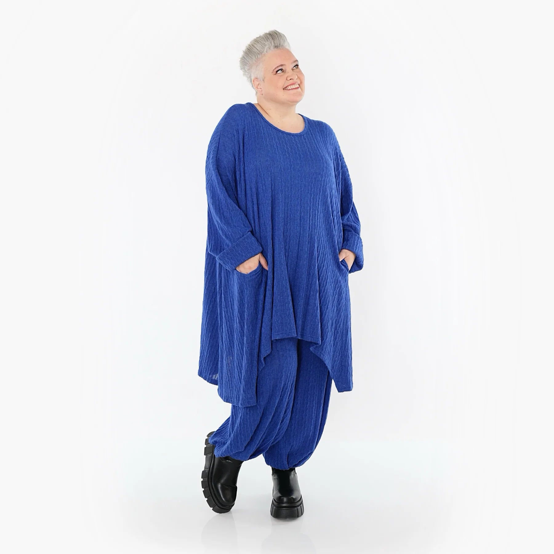  A-Form Bigshirt von AKH Fashion aus Materialmix, 1532.07014, Royalblau, Wellen, Ausgefallen