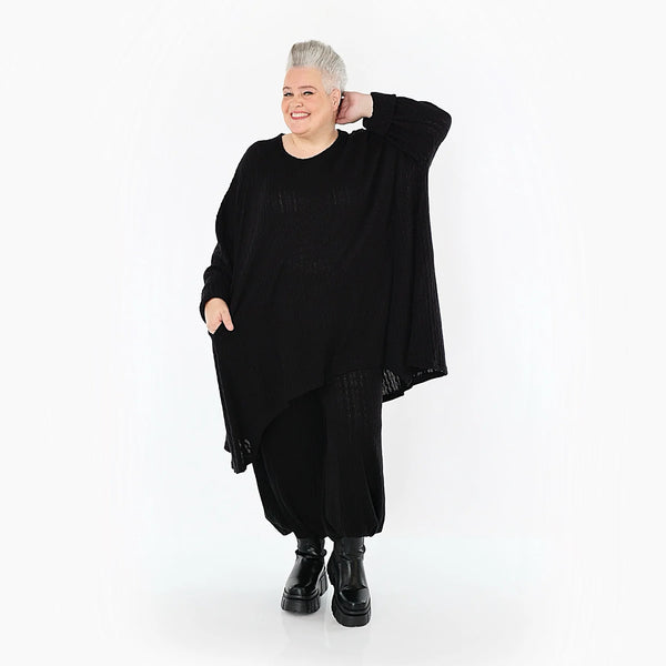 A-Form Bigshirt von AKH Fashion aus Materialmix, 1532.07014, Schwarz, Wellen, Ausgefallen
