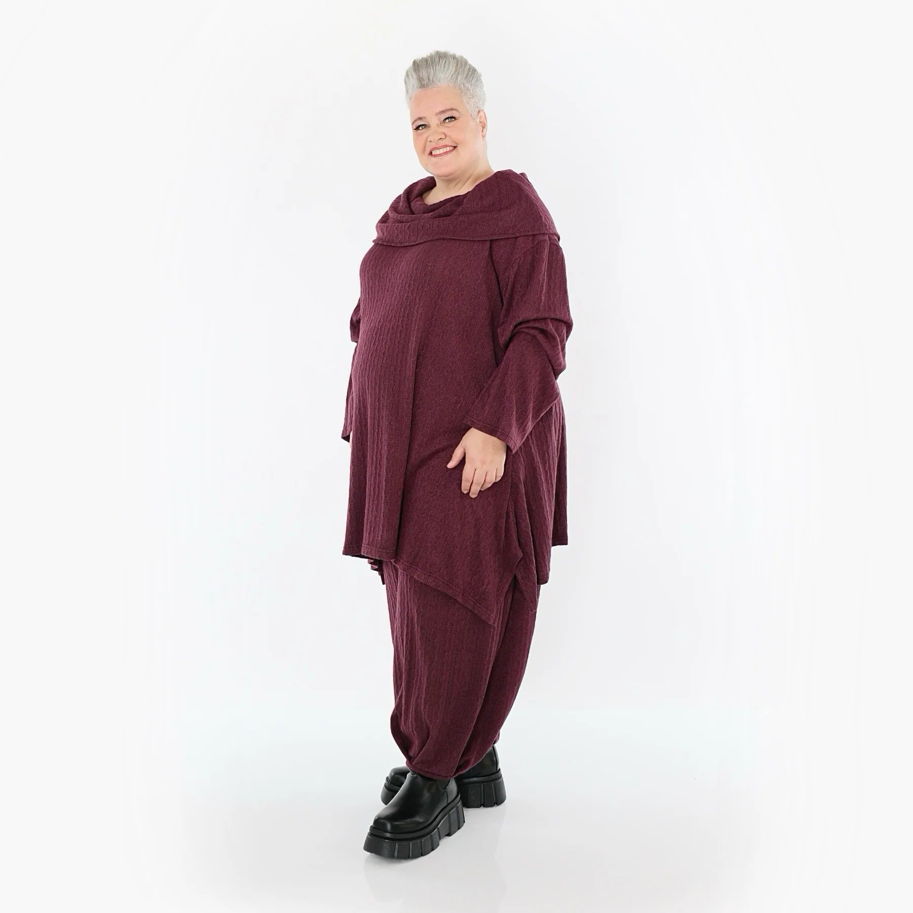 A-Form Bigshirt von AKH Fashion aus Materialmix, 1532.07145, Burgundy, Wellen, Ausgefallen