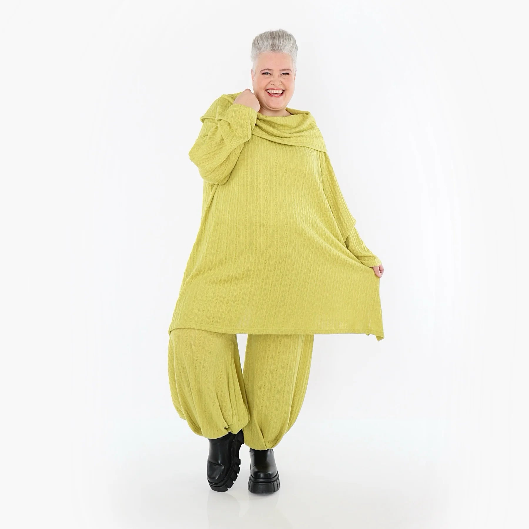  A-Form Bigshirt von AKH Fashion aus Materialmix, 1532.07145, Lime, Wellen, Ausgefallen