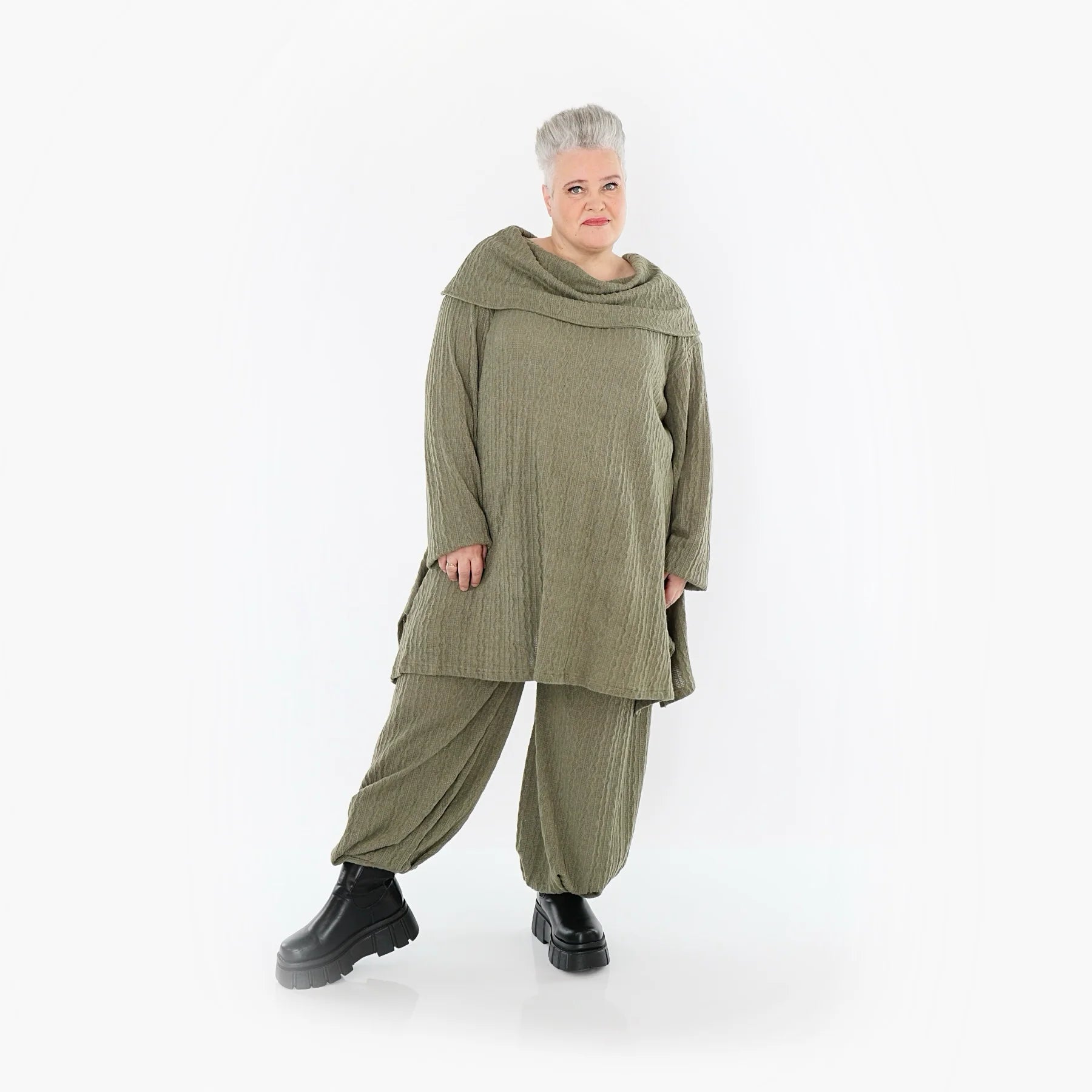  A-Form Bigshirt von AKH Fashion aus Materialmix, 1532.07145, Olive, Wellen, Ausgefallen