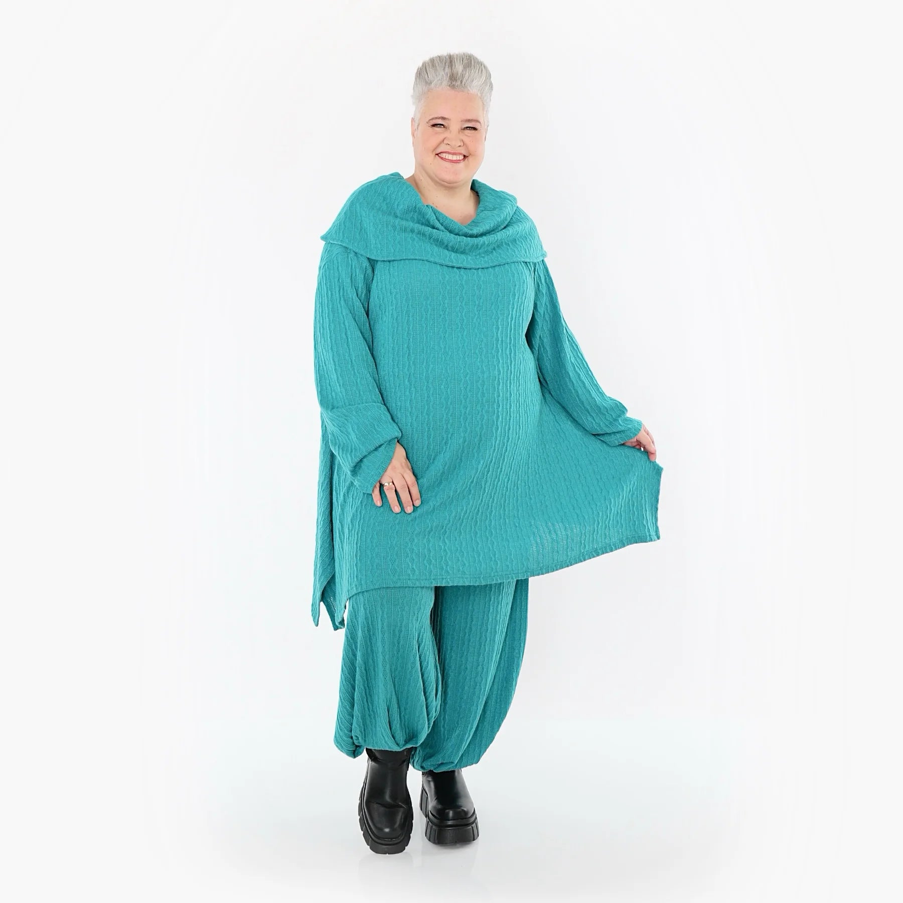  A-Form Bigshirt von AKH Fashion aus Materialmix, 1532.07145, PetrolBlau, Wellen, Ausgefallen